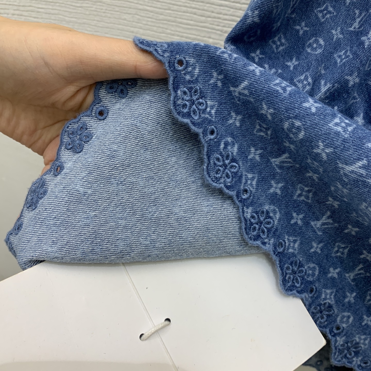 LV Washed Denim Scalloped Hem Hooded Parka
