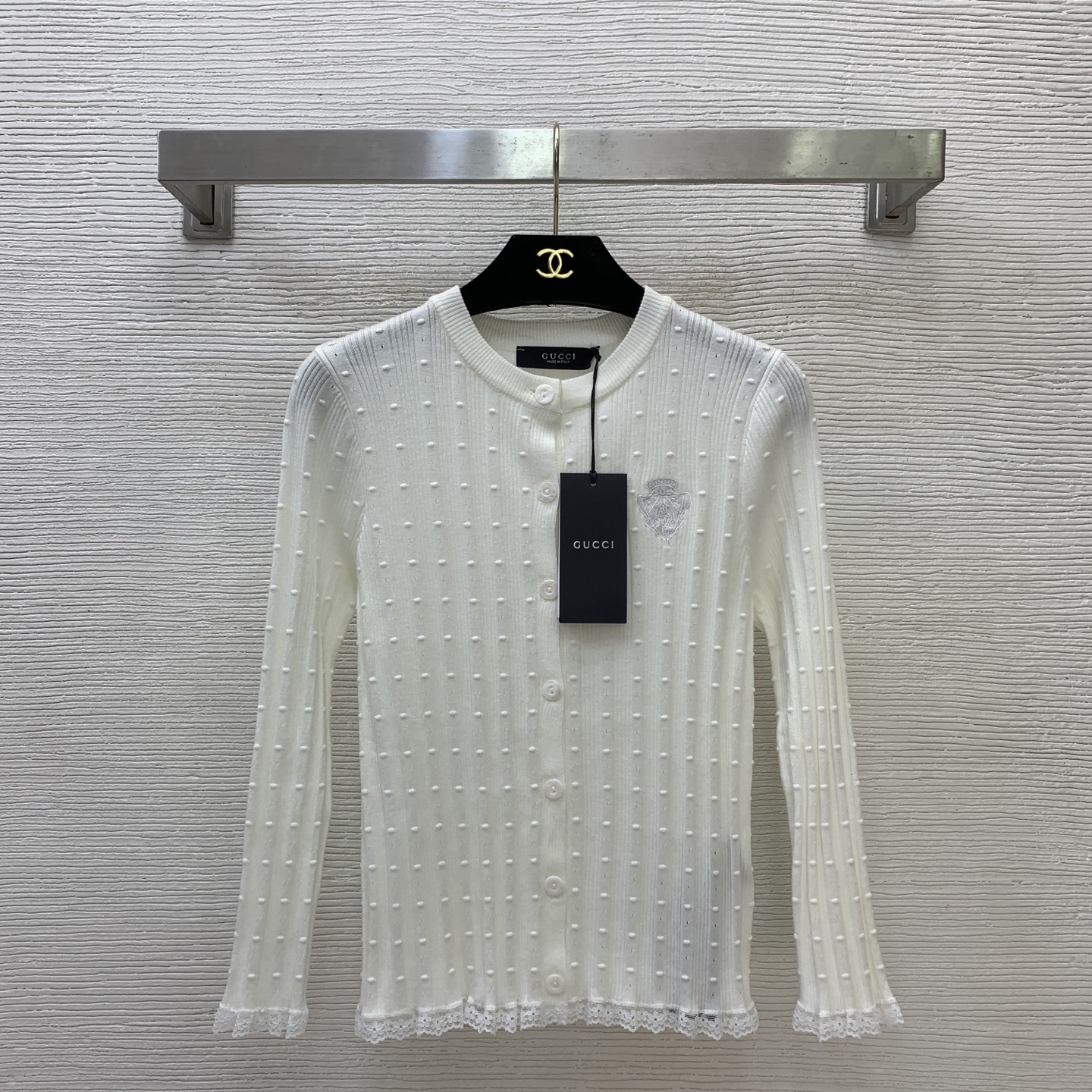 Gucci White Textured Crew Neck Sweater