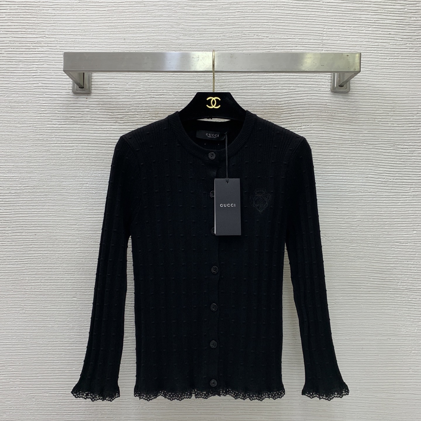 Gucci Black Ribbed Button Cardigan