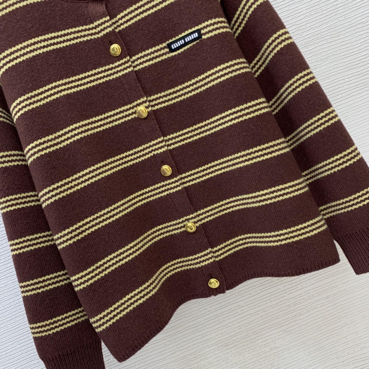 Miu Miu Vintage Stripe Gold Button Knit Cardigan
