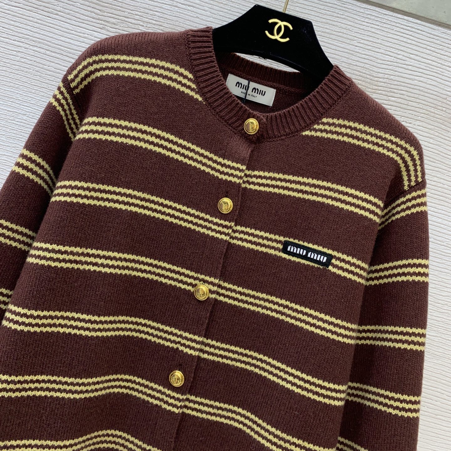 Miu Miu Vintage Stripe Gold Button Knit Cardigan