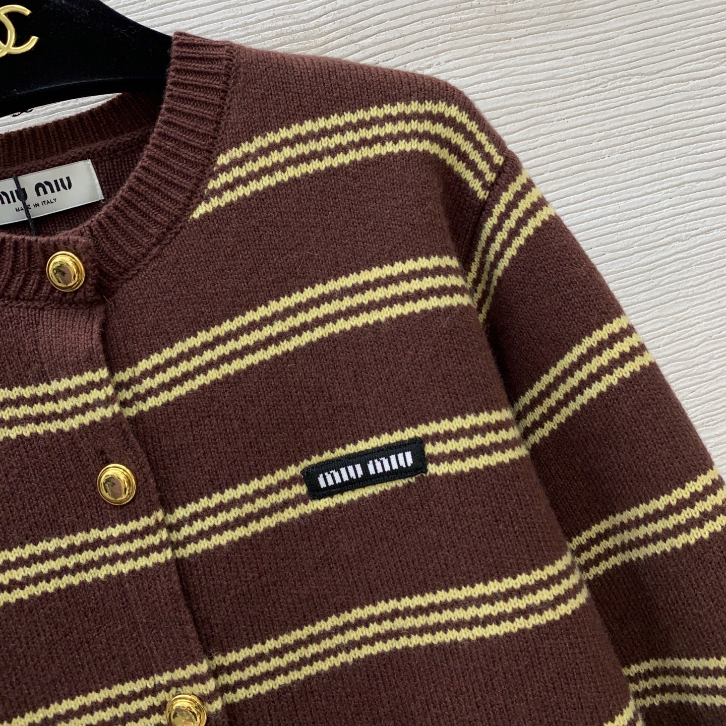 Miu Miu Vintage Stripe Gold Button Knit Cardigan