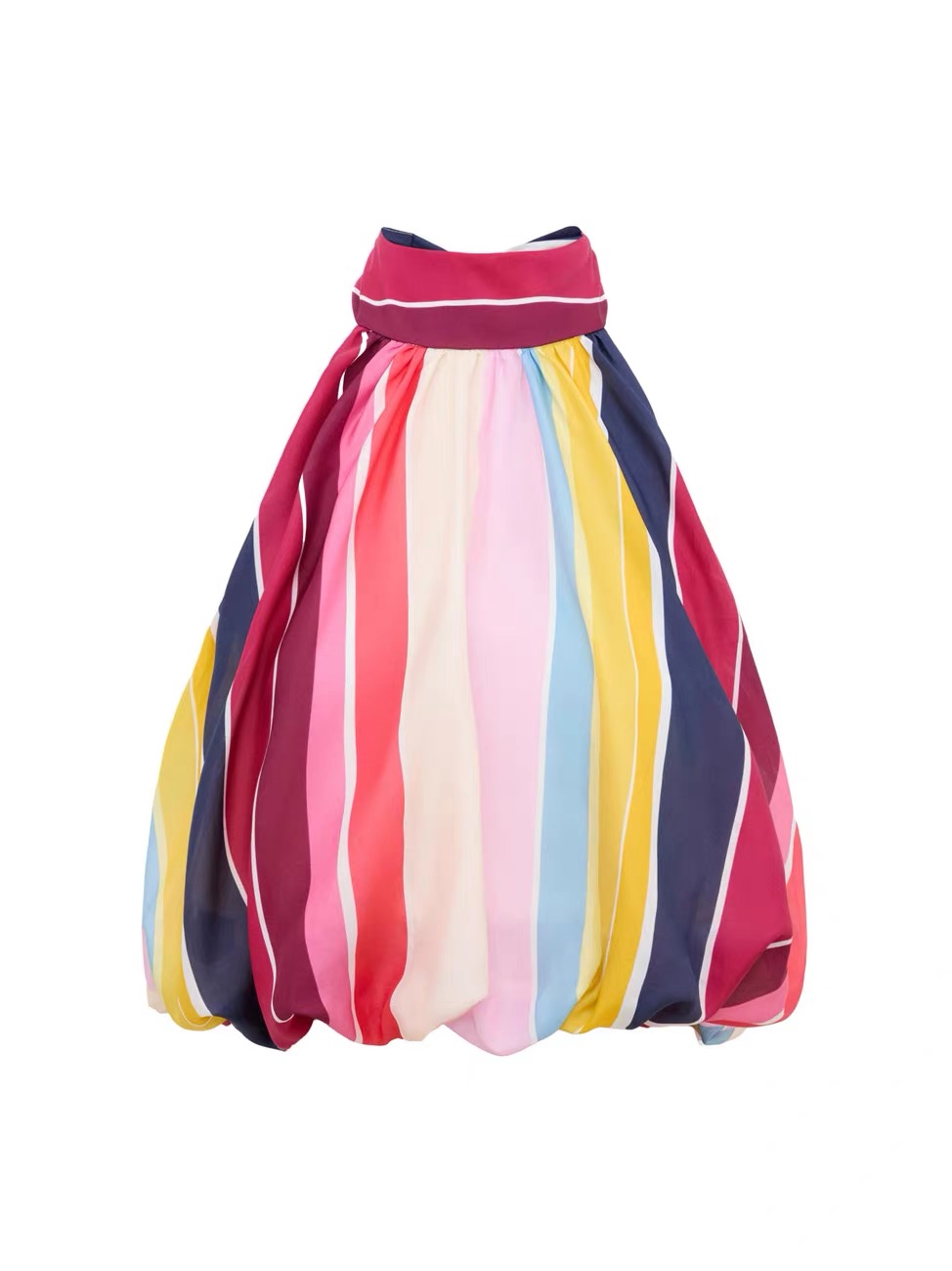 NO:941793,Style No. G26072286 ZIMMERMA*N Zimmerman’s new Australian brand high-end customized silky satin material holiday style rainbow contrasting striped three-piece suit!  Stand-up collar, strappy halterneck, sleeveless bud-shaped backless top, high-waisted leg tie, cross-encircling streamers, knotted bloomers, trousers, butt curtains on the side!  1.2.3.4/SMLXL (size 2 bust 76~88, hem 68~96 stretch, length 35; waist 68, pants length 97), Zimmerman-Clothing,19860909款号G26072286 ZIMMERMA*N兹默曼新款澳洲品牌高端定制丝滑缎面材质度假风彩虹撞色条纹三件套装！立领绑带挂脖无袖花苞型露背上衣高腰束脚交叉环绕飘带侧面打结灯笼裤长裤屁帘！1.2.3.4/SMLXL（2码胸围76～88,下摆围68～96弹力,衣长35；腰围68,裤长97）,兹默曼-服装,,Women's clothing