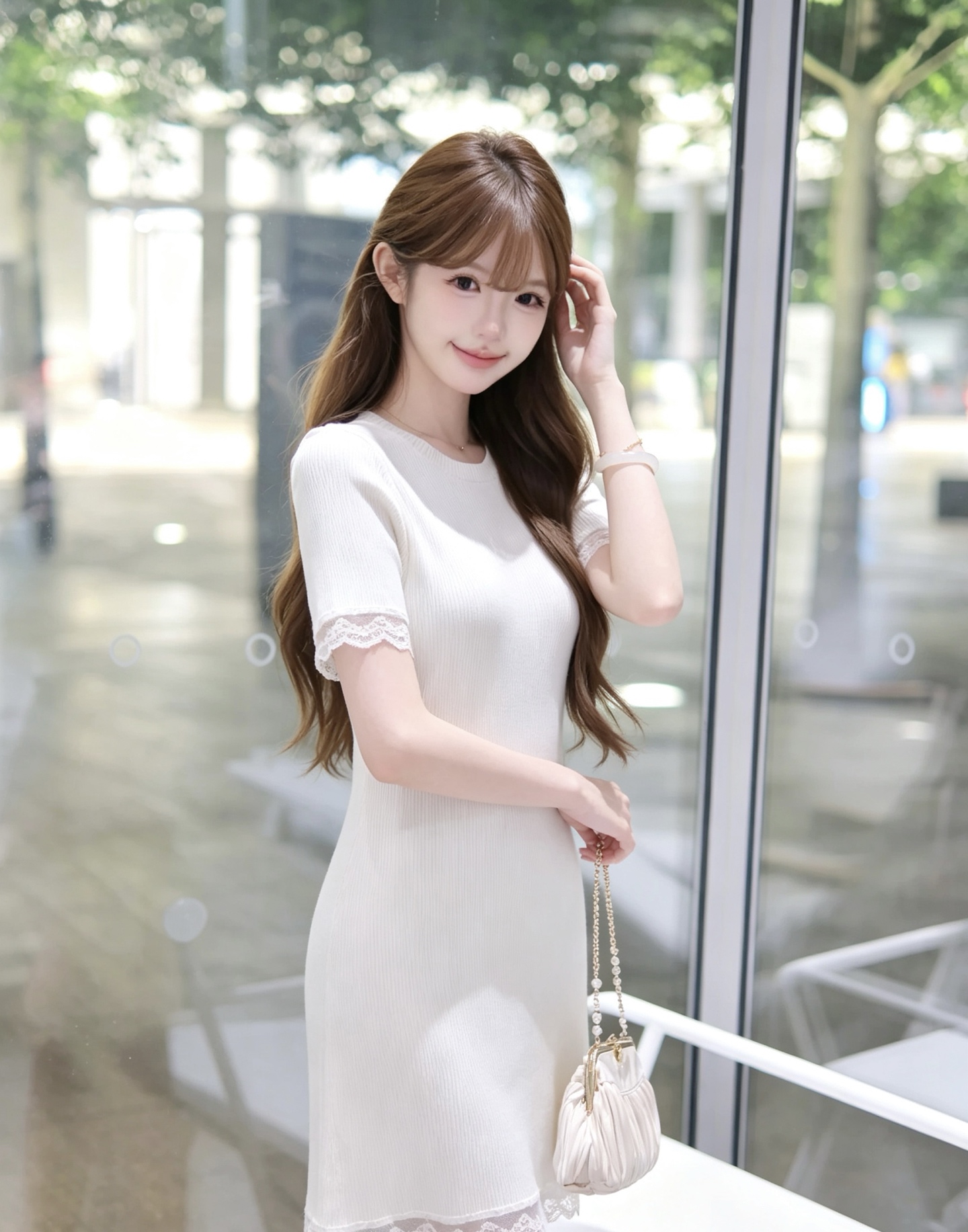 NO:943304,Model No. G72587 GUCC* new model, high-end customized Tencel material, vertical pit stretch fabric, simple, fashionable and versatile style, lace stitching, hemming, threaded round neck, short-sleeved knitted dress!  White, (M size bust 72, sleeve length 25 including lace, skirt length 89 including lace), Gucci-clothing, gucci, gucci, skirts, T-shirt,19860909款号G72587 GUCC*新款 高端定制天丝材质、竖坑条弹力面料简约时尚百搭风蕾丝边拼接包边螺纹圆领短袖针织连衣裙！白色、（M码胸围72,袖长25含蕾丝,裙长89含蕾丝）,古驰-服装,gucci,gucci,skirts,T-shirt,,Women's clothing