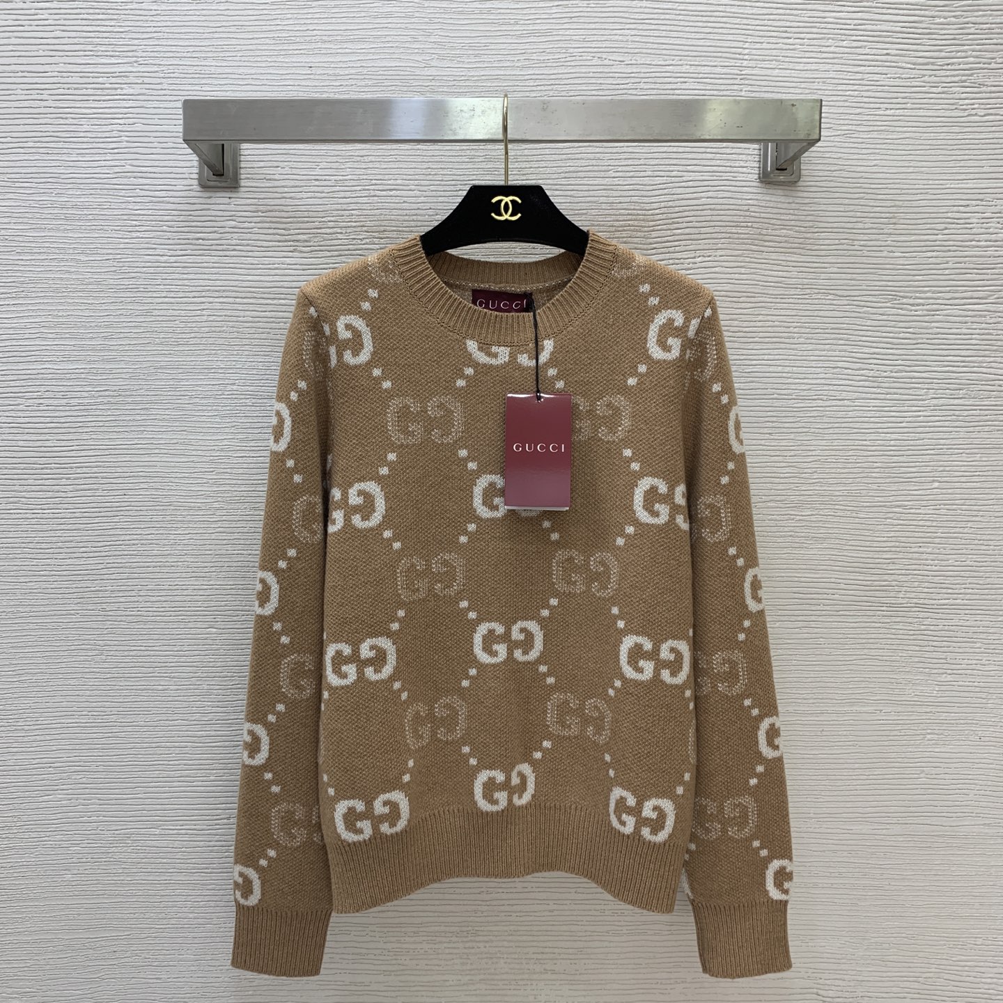 Gucci Beige Monogram Crew Neck Sweater