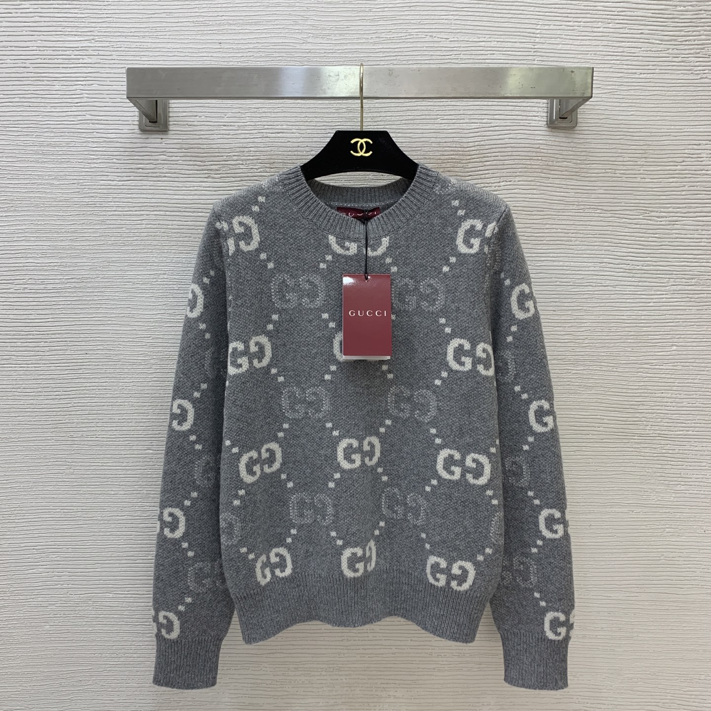 Gucci Gray Monogram Crew Neck Sweater