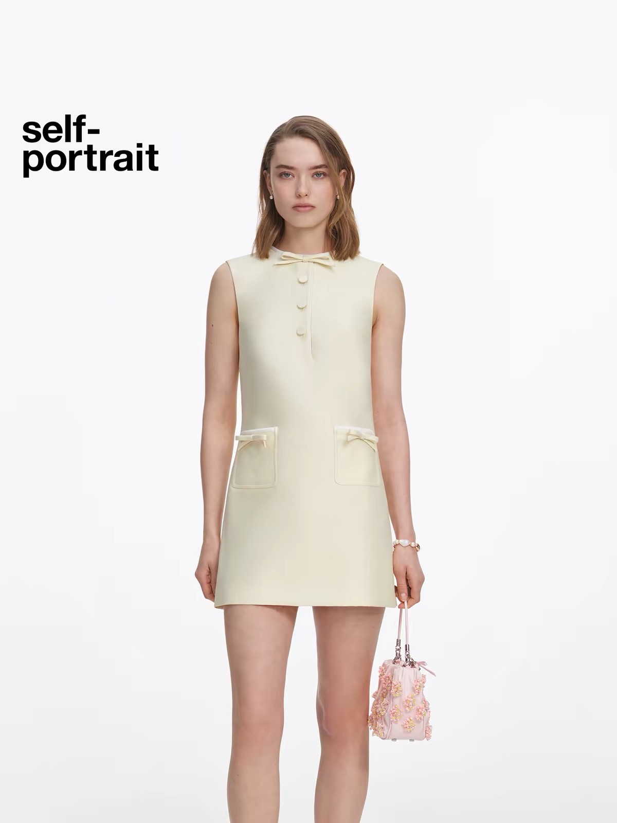 NO:943370,Style No. G72564 Self-Portrai* The new SP family high-end customized creamy yellow Tafchu daughter-in-law style mini dress!  Slim-fitting, slim-fitting, A-line skirt, round neck, sleeveless vest dress with contrasting colors and small decorative bows!  Cream yellow, (M size bust 82~88, waist 76, skirt length 80), women's clothing, skirts,19860909款号G72564 Self-Portrai*新款SP家高端定制奶黄色塔夫稠千金名媛风小礼服裙！撞色包边蝴蝶结小装饰修身显瘦A字裙摆圆领无袖背心连衣裙！奶黄色、（M码胸围82～88,腰围76,裙长80）,女装,skirts,,Women's clothing