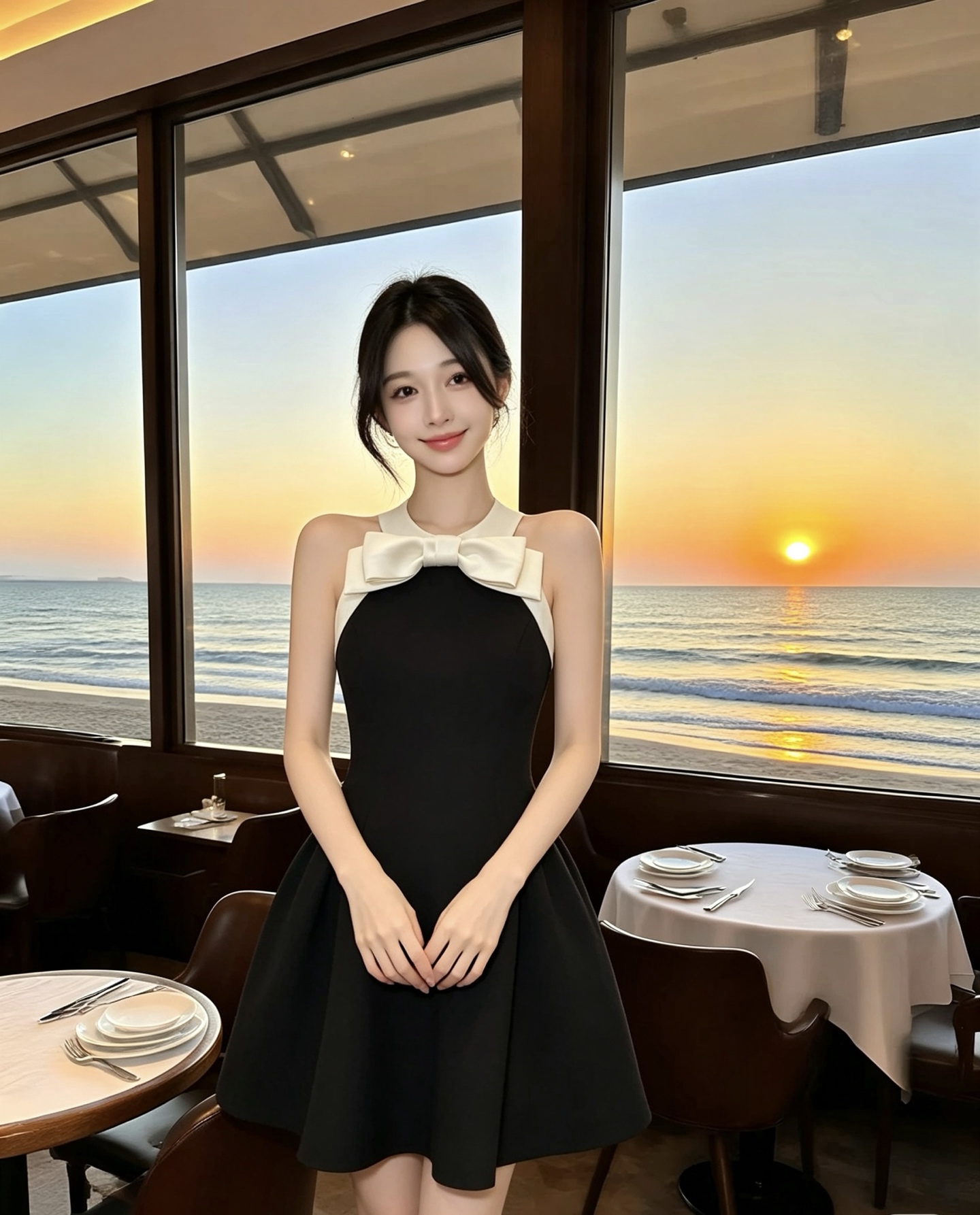 NO:943262,Style No. G72764 JORYA* Zhuoya's new high-end customization, a luxurious lady's style, contrasting color stitching, three-dimensional satin bow decoration on the neckline, hollowed out back, sexy open back, slim fit, halterneck sleeveless A-line dress!  Black, off-white, 36-38-40-42 (size 38: bust 78, waist 70, skirt length 79), women's clothing, skirts,19860909款号G72764 JORYA*卓雅新款高端定制 千金大小姐轻奢名媛风撞色拼接领口立体缎面蝴蝶结装饰、后背挖空性感露背修身显瘦挂脖无袖A字连衣裙！黑色、米白色、36-38-40-42（38码:胸围78,腰围70,裙长79）,女装,skirts,,Women's clothing