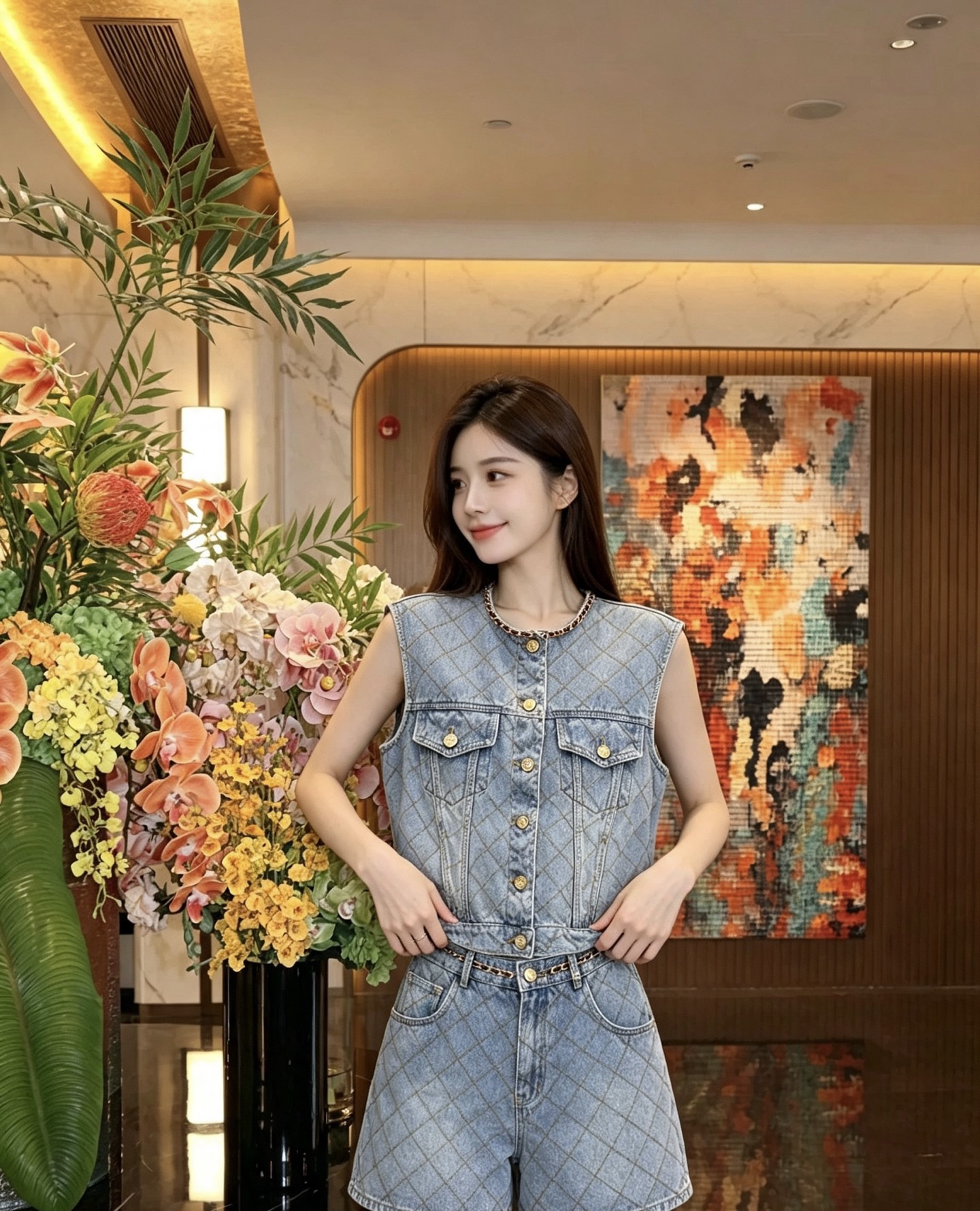 NO:955081,Vest, shorts model number G26072880 CHANE*L high version high-quality European goods custom-made diamond pattern fabric washed denim fashion two-piece suit!  Metal hardware accessories, buttons, stamped logo, leather, metal chain, braided edges, round neck, sleeveless denim vest, jacket top!  High waisted zip fly versatile denim shorts!  36-38-40 (size 36: shoulder width 39, bust 96, length 54; waist 66, hips 92, pants length 35),,chanel,shorts,jackets & coats,19860909马甲,短裤款号G26072880 CHANE*L高版本精品欧货定制菱格走线面料水洗牛仔时尚两件套装！金属五金配件纽扣钢印logo皮革金属链条编织包边圆领无袖牛仔马甲外套上衣！高腰拉链门襟百搭牛仔短裤！36-38-40（36码:肩宽39,胸围96,衣长54；腰围66,臀围92,裤长35）,,chanel,shorts,jackets & coats,,Women's clothing