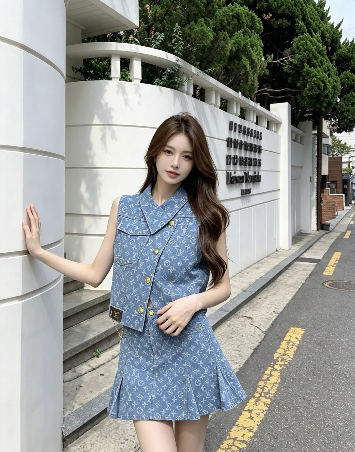 NO:955066,Style number G26072873 LOUIS*Lvjia high version LV high-end customized boutique European quality!  Cool and cool personality, comfortable washed denim, customized fabric, fashionable and western-style two-piece suit!  All over the body, all-over dark jacquard pattern, single-row gold buttons, engraved logo, hem, side leather patch, chain accessories, slanted lapels, sleeveless vest, jacket, slim fit, half-zip placket, pleated ruffle hem, short skirt, skirt!  (S size bust 86, length 45; waist 73, hips 94, skirt length 42) batch,,louis vuitton,louis vuitton,louis vuitton,louis vuitton,skirts,jackets & coats,19860909款号G26072873 LOUIS*驴家高版本LV高端定制精品欧货质量！酷飒风个性舒适洗水牛仔定制面料时髦洋气两件套装！满身老花通体暗纹提花图案单排金扣刻logo下摆侧皮牌拼贴链条配件装饰斜翻领无袖马甲外套上衣修身显瘦半拉链门襟压褶荷叶边下摆短裙半身裙！（S码胸围86,衣长45；腰围73,臀围94,裙长42）批,,louis vuitton,louis vuitton,louis vuitton,louis vuitton,skirts,jackets & coats,,Women's clothing