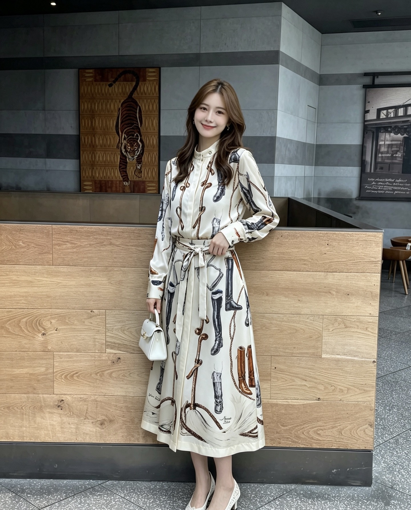NO:958208,Style number G26073154 HERM*S new high-end customized heavyweight silk 19mm twill fabric!  Retro art-style riding boots with rope and cue pattern print, single-breasted front high-waist slimming mid-length skirt with belt!  Light blue, beige, (S size waist 62, skirt length 76) skirt, hermes, boots, skirts, real silk,19860909款号G26073154 HERM*S新款 高端定制重磅真丝19姆米斜纹绸面料！复古艺术风马靴绳索球杆图案印花、单排扣前襟高腰显瘦中长款半身裙配腰带！浅蓝色、米杏色、 （S码腰围62,裙长76）半裙,,hermes,boots,skirts,real silk,,Women's clothing