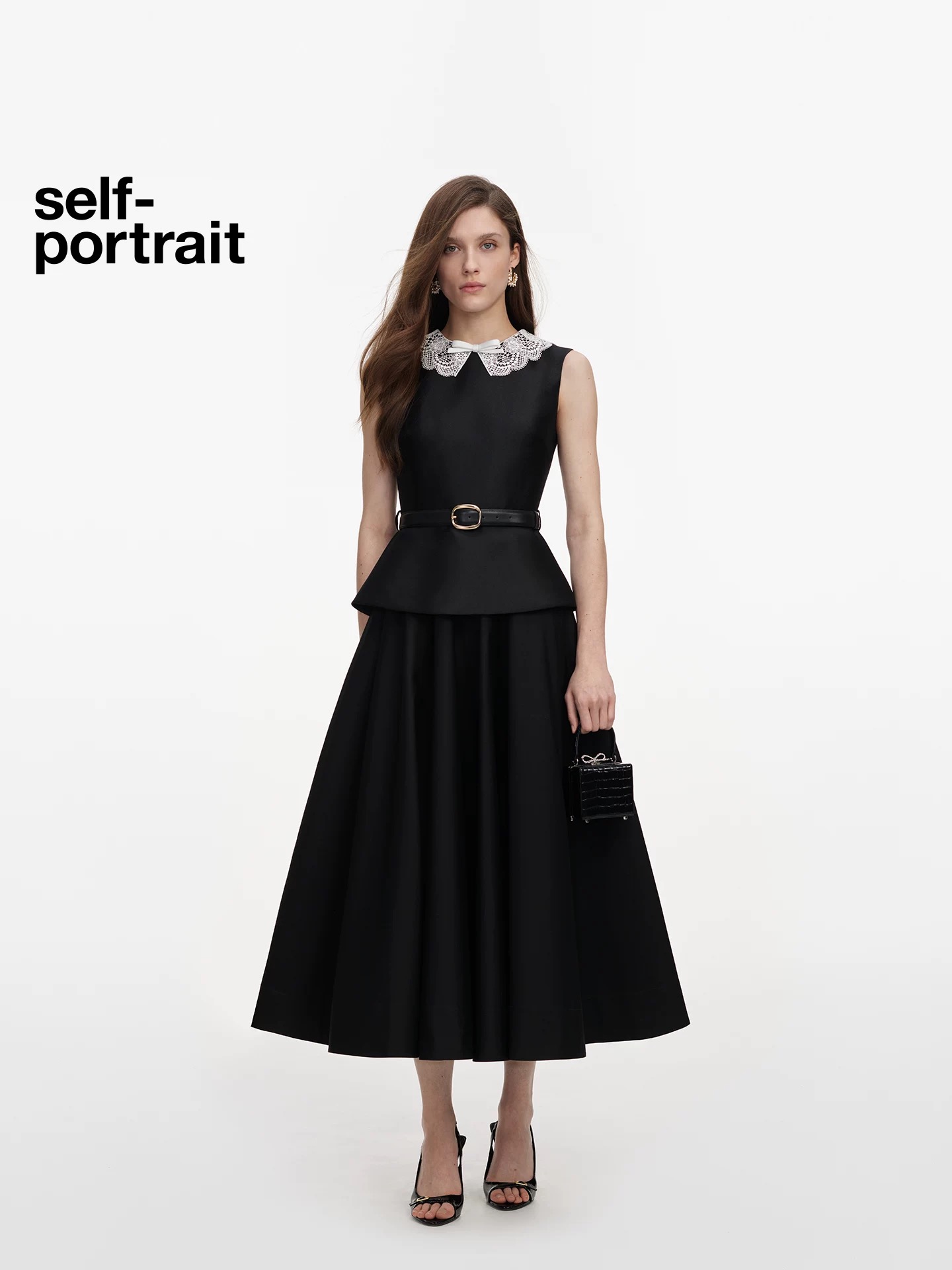NO:947778,Style No. G26080484 Self-Portrai* 2026 new high version 1:1 customized SP home high-end customized satin fabric version, crisp and stylish French rich style fake two-piece dress banquet long dress!  Bow-knot neckline, lace hook-and-loop patchwork, segmented splicing fabric, ruffle waist, pleated waist, full hem sleeveless dress with belt!  Black, (S size bust 80~84, waist 64, skirt length 127), women's clothing, skirts,19860909款号G26080484 Self-Portrai*2026年新款高版本1:1定制SP家高端定制缎感面料版型挺括有型法式千金风假两件礼服宴会长裙！领口蝴蝶结装饰蕾丝花边勾花拼贴分段式拼接面料荷叶腰收腰压褶大摆无袖连衣裙配腰带！黑色、 （S码胸围80～84,腰围64,裙长127）,女装,skirts,,Women's clothing