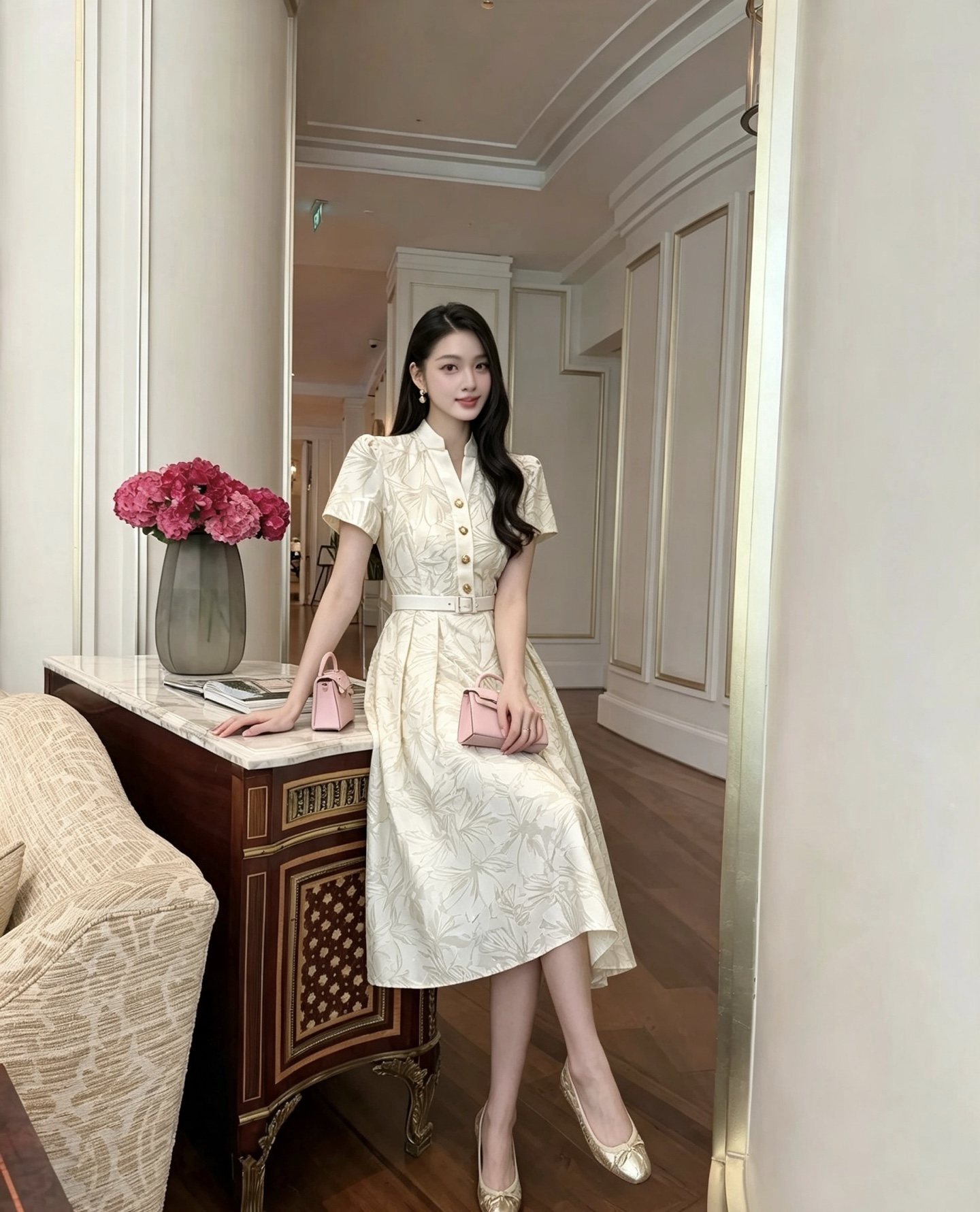 NO:947713,Model No. G26080384 Dio* new high-end customization, luxury, light, breathable and dark grained burnt fabric, half-buttoned bust placket, round diamond buckle accessories, pocket design on both sides, V-neck short-sleeved high-waist slim dress and long skirt!  Cherry blossom pink, beige color, (S size bust 82, waist 70, sleeve length 20, skirt length 127), Dior-clothing, dior, dior, skirts, T-shirt,19860909款号G26080384 Dio*新款高端定制贵气奢华轻薄透气暗纹烧花面料、胸围门襟半系扣圆形钻扣配件两侧口袋设计V领短袖高腰显瘦连衣裙长裙！樱花粉、米杏色、  （S码胸围82,腰围70,袖长20,裙长127）,迪奥-服装,dior,dior,skirts,T-shirt,,Women's clothing
