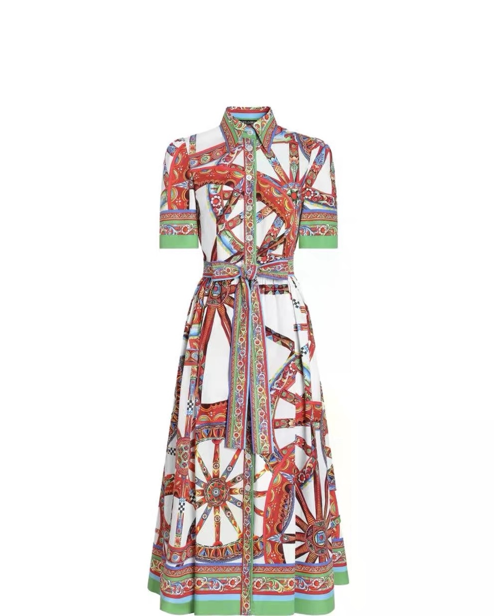 NO:948562,Style No. D26080578 & Dolce & Gabbana DG* new Sicilian holiday pinwheel floral print single-breasted lapel short-sleeved high-waisted full-swing dress long skirt with belt!   (M size shoulder width 37, bust 92, waist 82, sleeve length 28, skirt length 122), Dolce & Gabbana-clothing, Dolce&Gabbana, skirts, T-shirt,19860909款号D26080578 &杜嘉班纳DG*新款西西里度假风车轮花卉印花单排扣翻领短袖高腰大摆连衣裙长裙配腰带！  （M码肩宽37,胸围92,腰围82,袖长28,裙长122）,杜嘉班纳-服装,Dolce&Gabbana,skirts,T-shirt,,Women's clothing