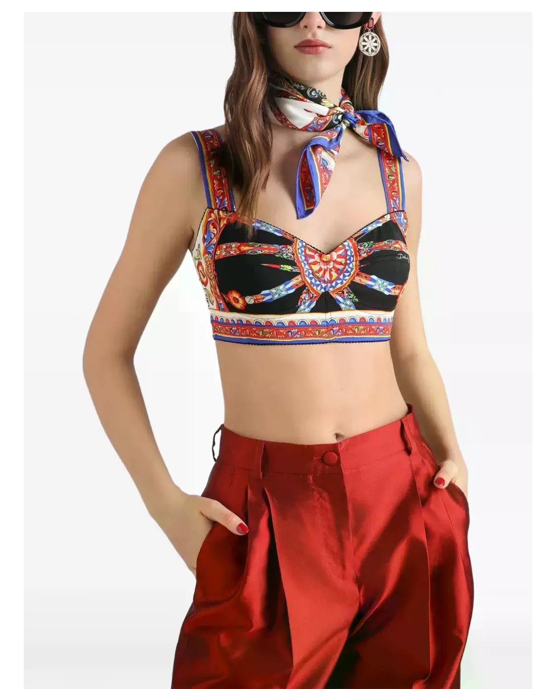 NO:948463,Style number D26080554 & Dolce & Gabbana DG* new fashion retro two-piece suit!  Carriage wheel totem contrasting color printed top with back zipper design, strapless suspender short crop top, high waist tight elastic leggings and trousers!  (M size bust 84~88, dress length 32; waist 64 stretchable, pants length 97), Dolce&Gabbana-clothing, Dolce&Gabbana,19860909款号D26080554 &杜嘉班纳DG*新款时尚复古两件套装！马车车轮图腾撞色印花上衣后背拉链设计抹胸式吊带短款露脐上衣高腰紧身弹力打底裤长裤！ （M码胸围84～88,衣长32；腰围 64可弹力,裤长97）,杜嘉班纳-服装,Dolce&Gabbana,,Women's clothing