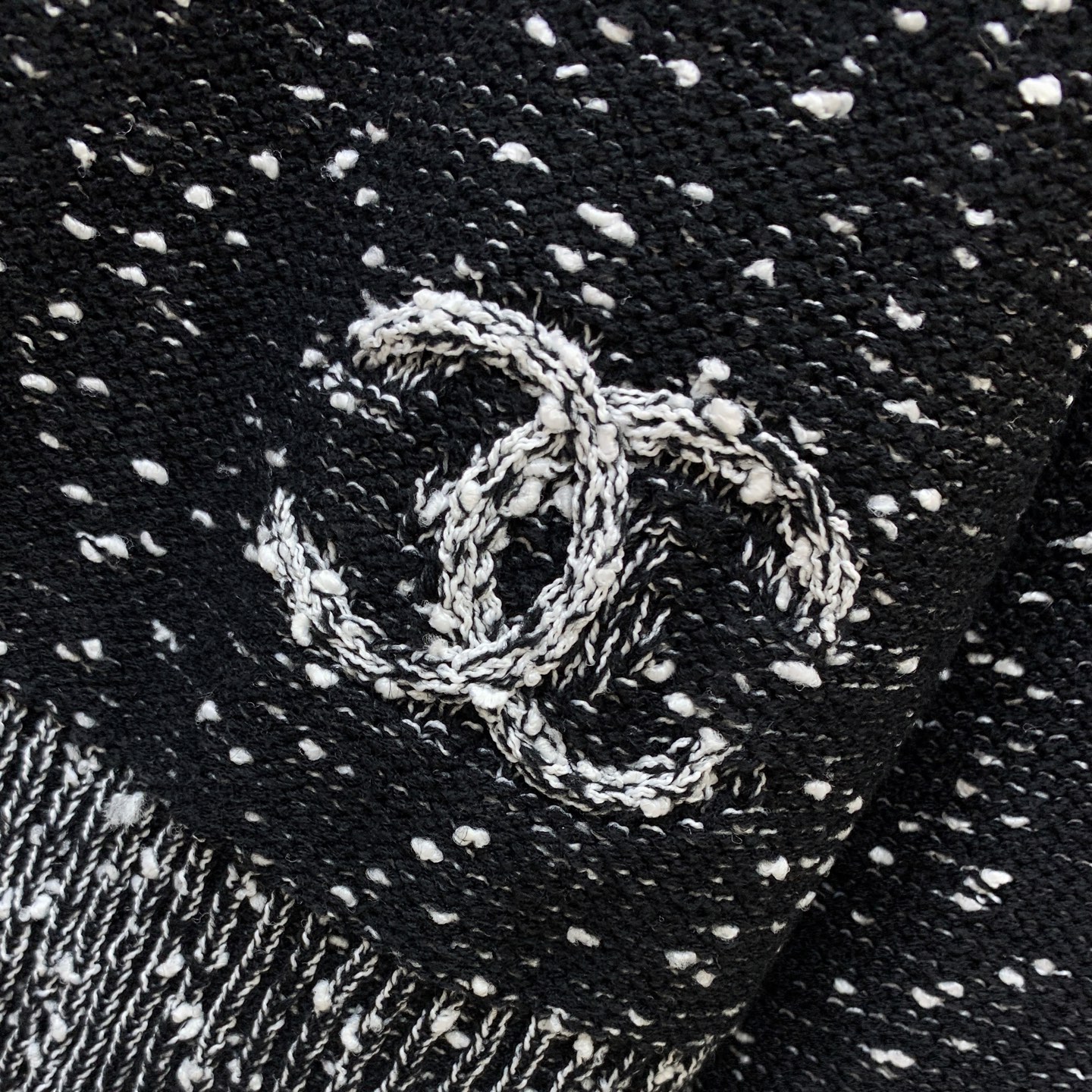Chanel Black Speckled Half Zip Sweater
