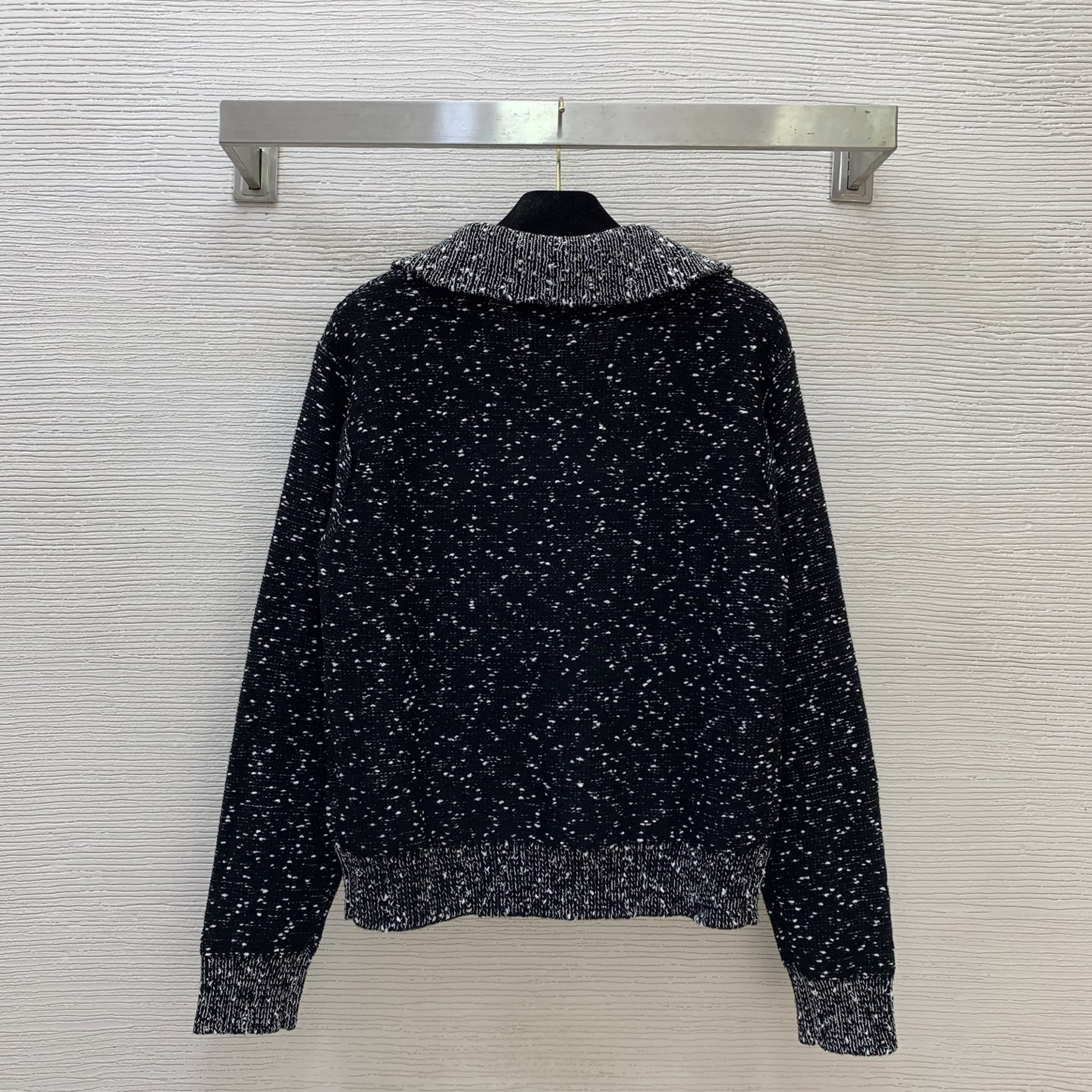 Chanel Black Speckled Half Zip Sweater