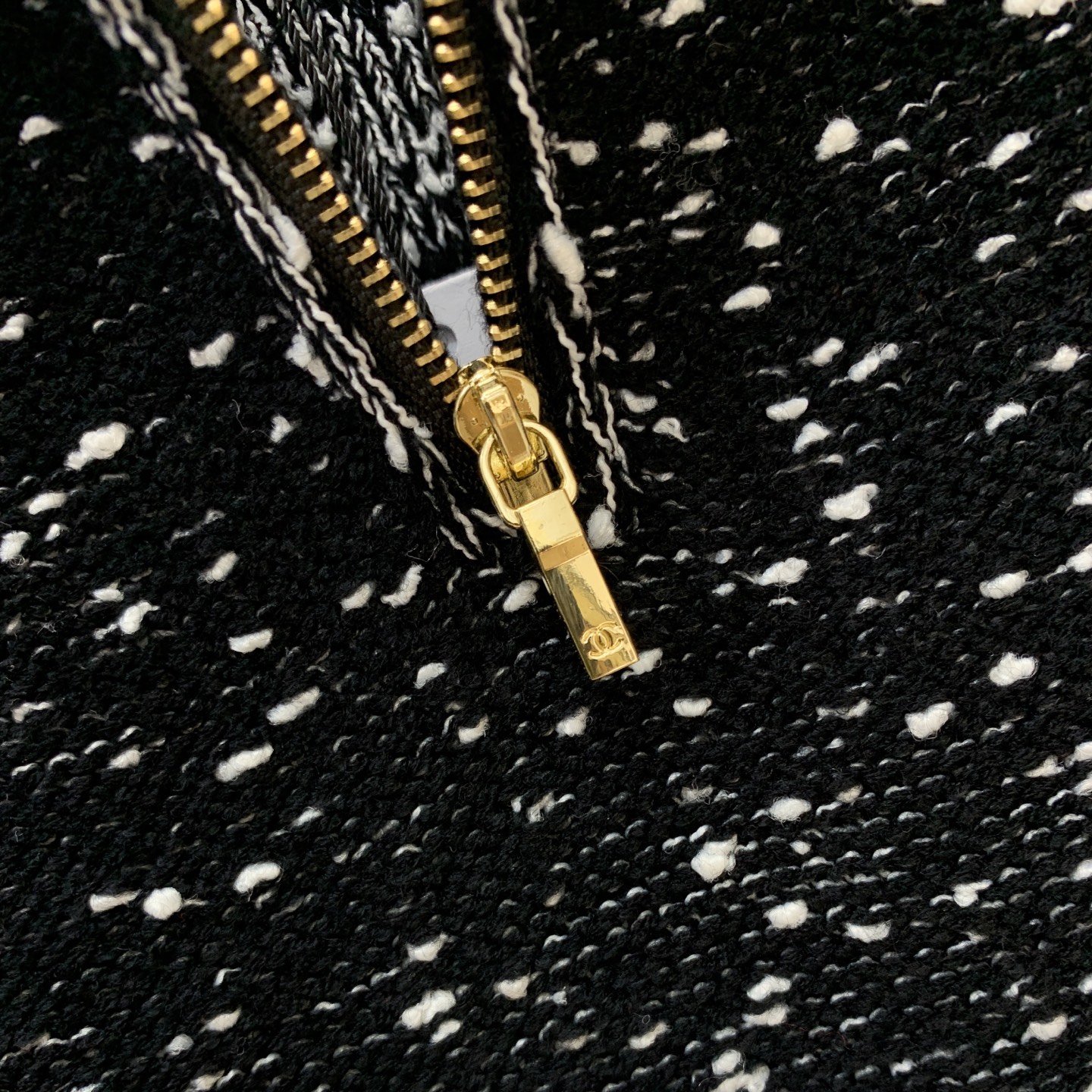 Chanel Black Speckled Half Zip Sweater