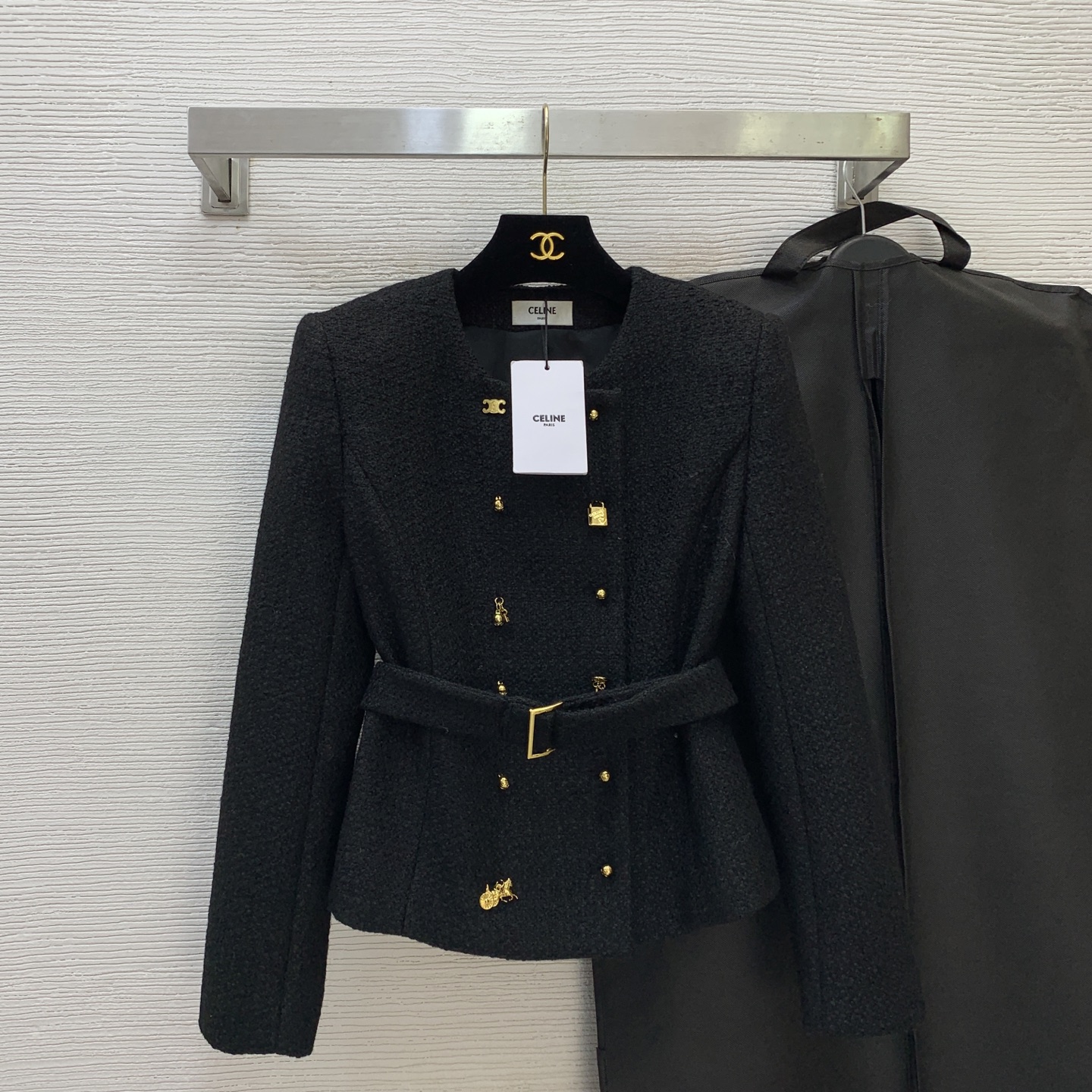 Celine Black Belted Gold Button Jacket