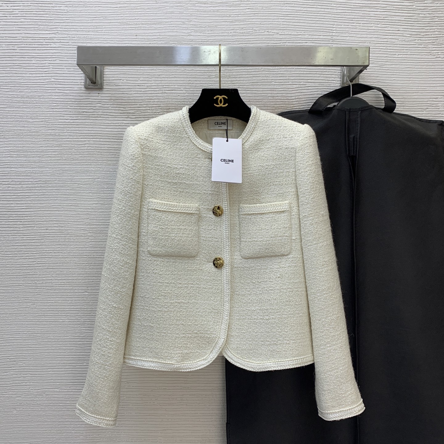 Celine Contrast Trim Tweed Jacket