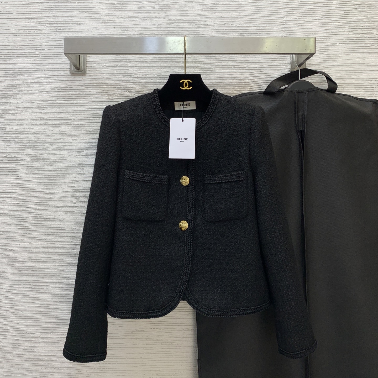 Celine Contrast Trim Tweed Jacket