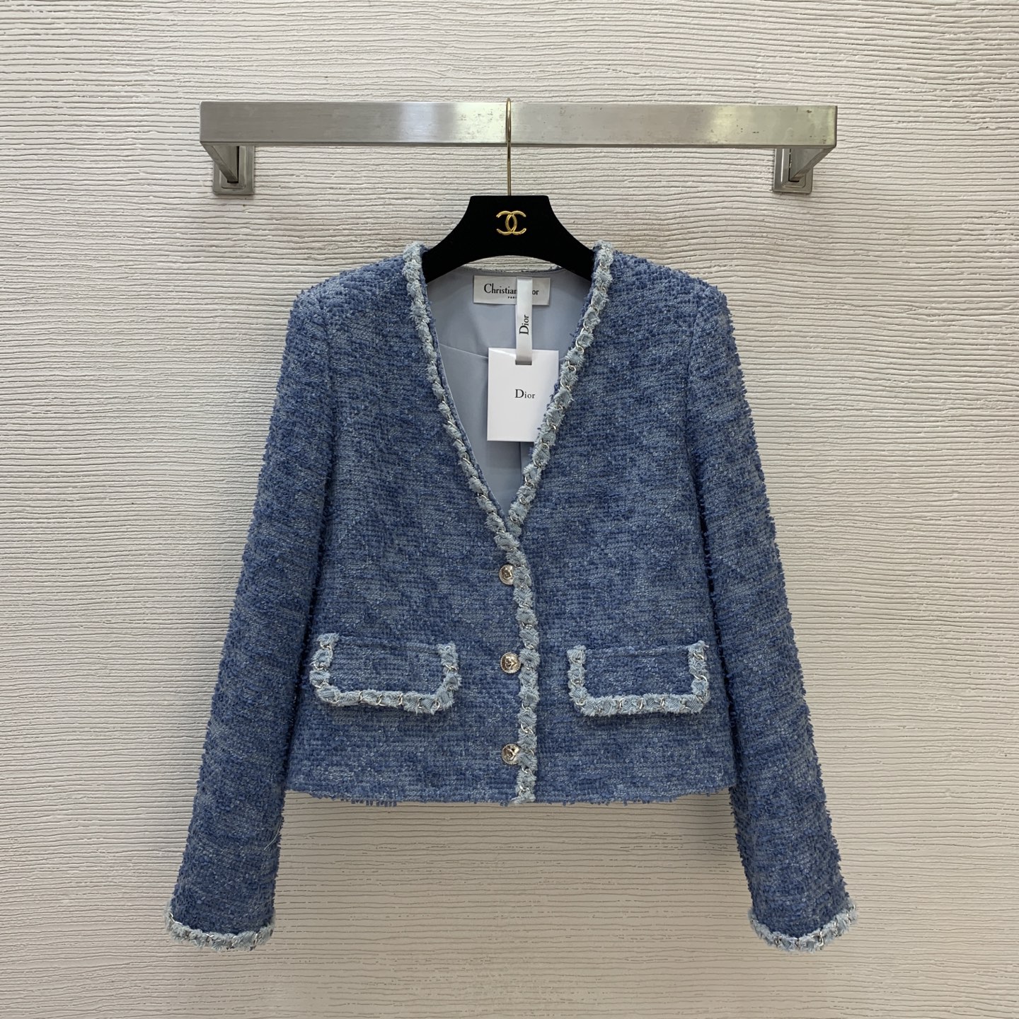 Dior Blue Contrast Trim Cardigan