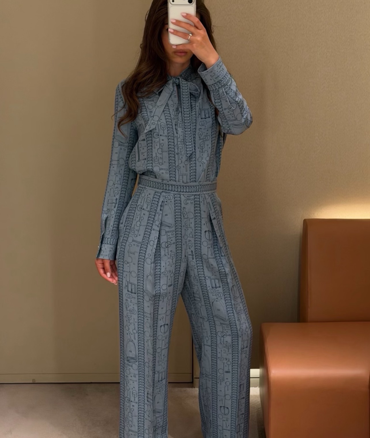 Hermes Equestrian Print Wide Leg Pants