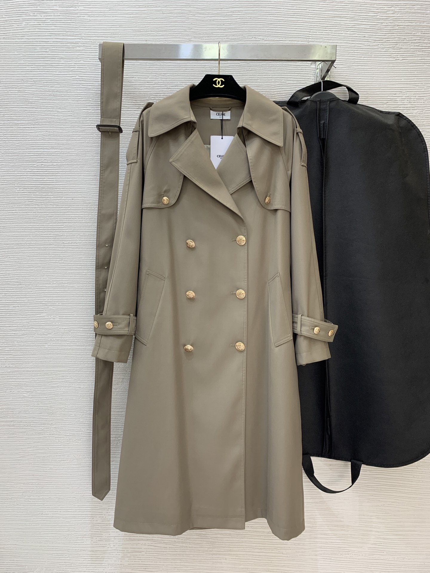 Celine Khaki Double Breasted Trench Coat