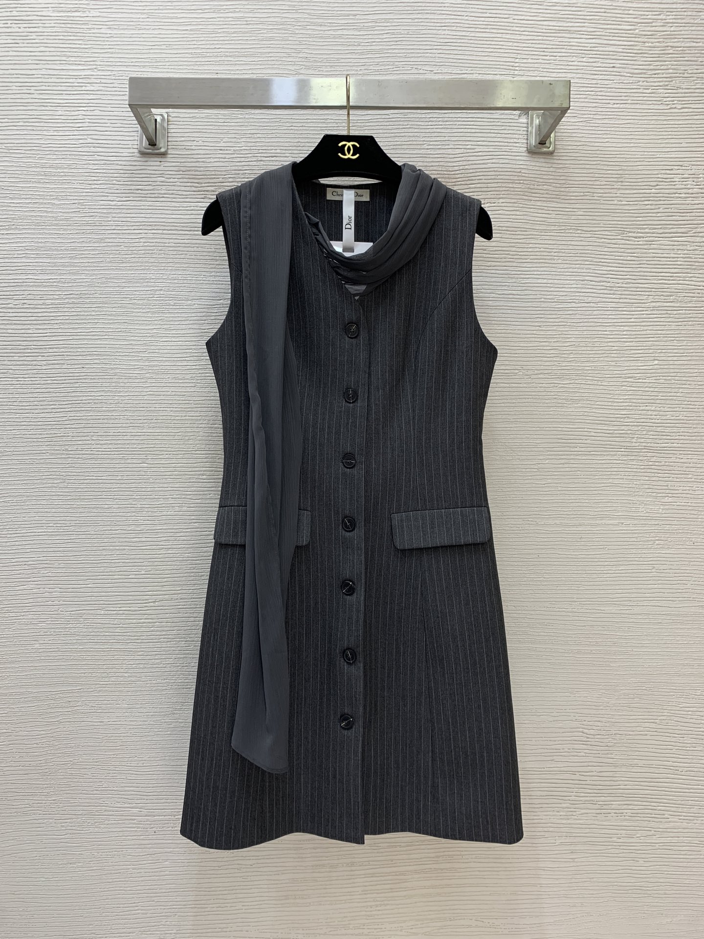 Dior Navy Button Front Sleeveless Dress