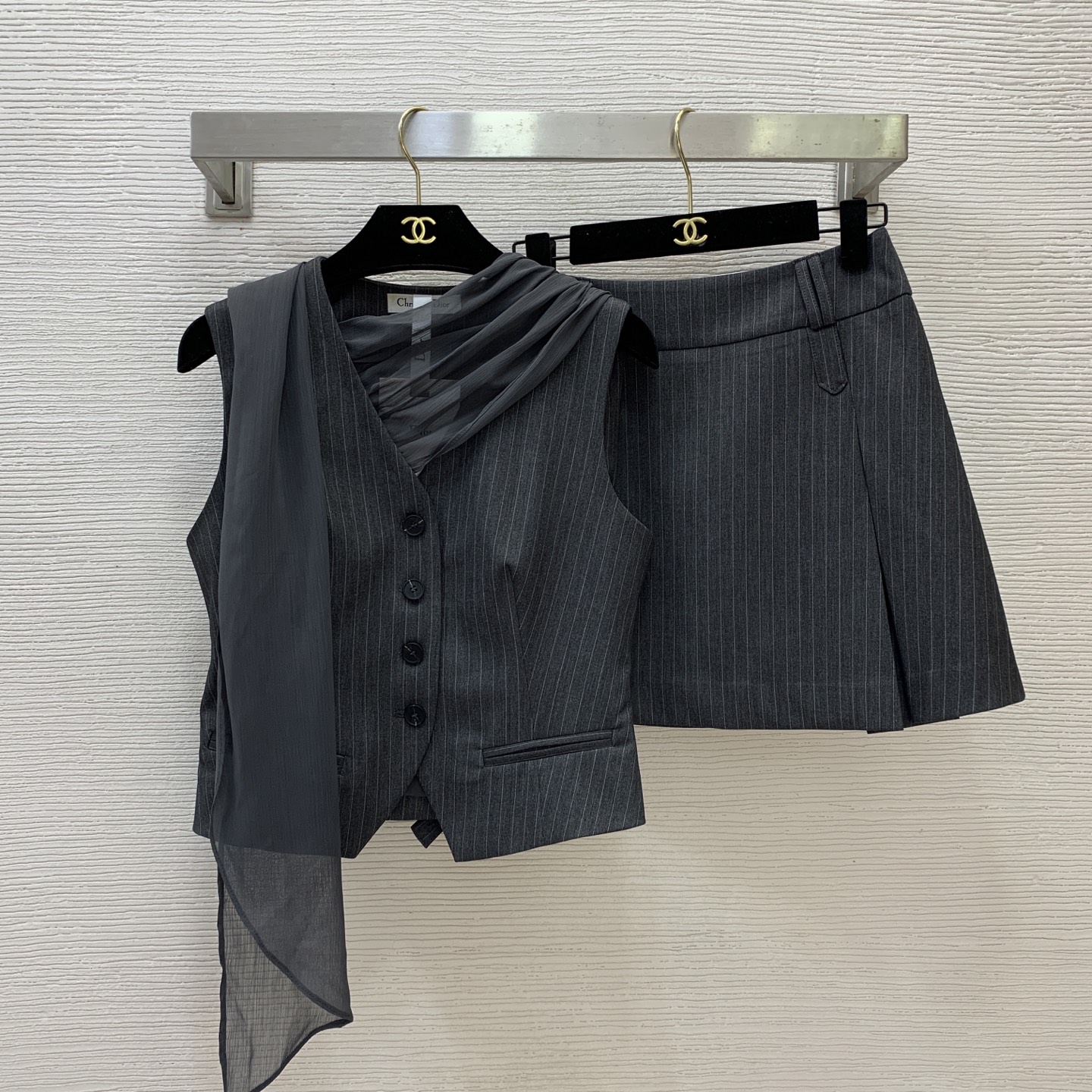 Dior Navy Pinstripe Draped Waistcoat