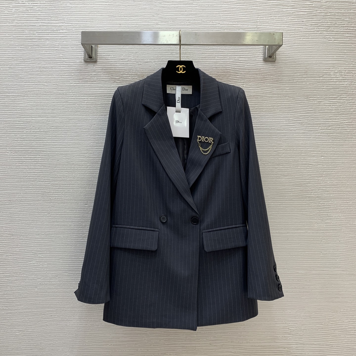 Dior Navy Pinstripe Crest Blazer