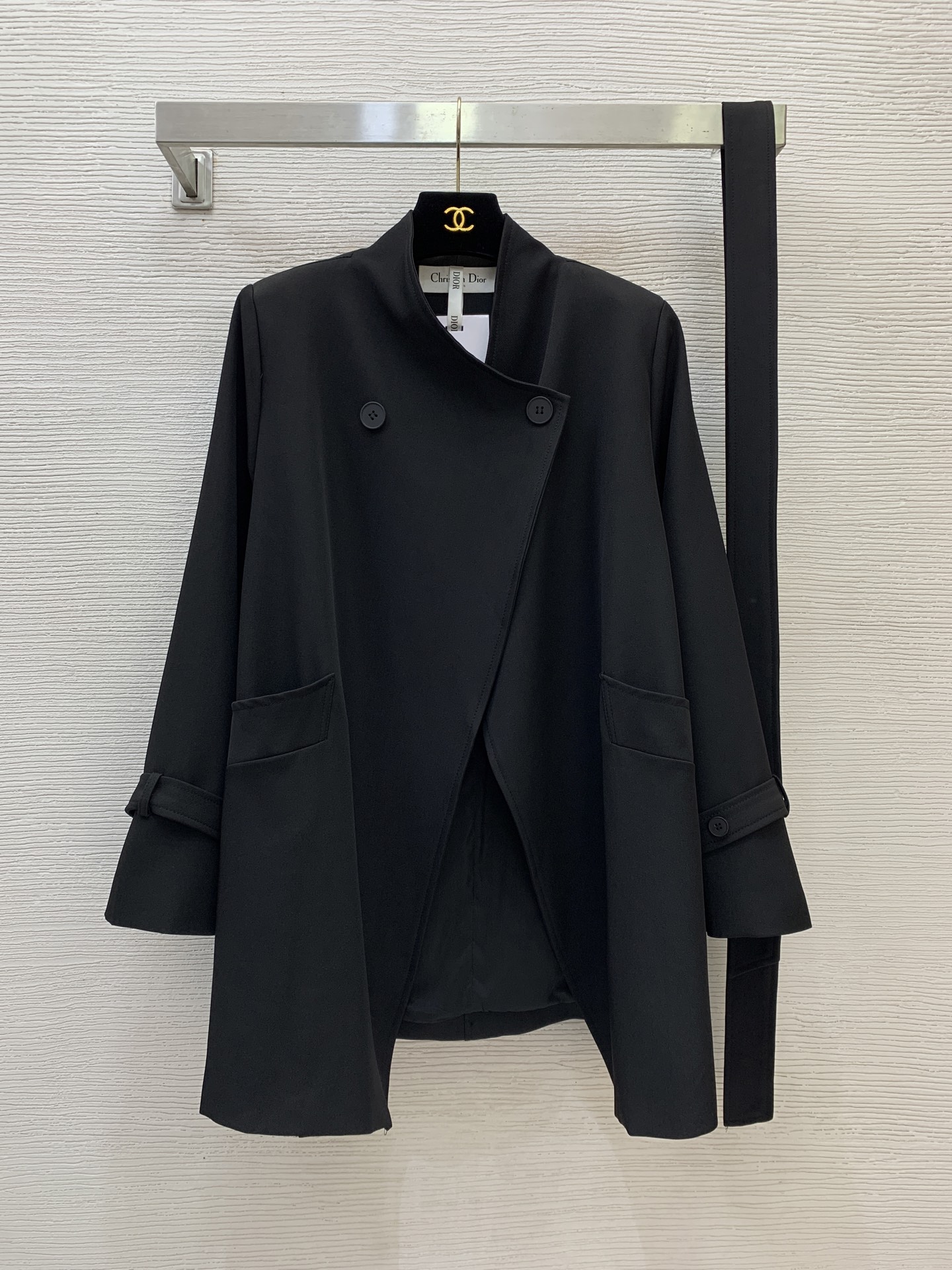 Dior Black Asymmetric Button Front Coat