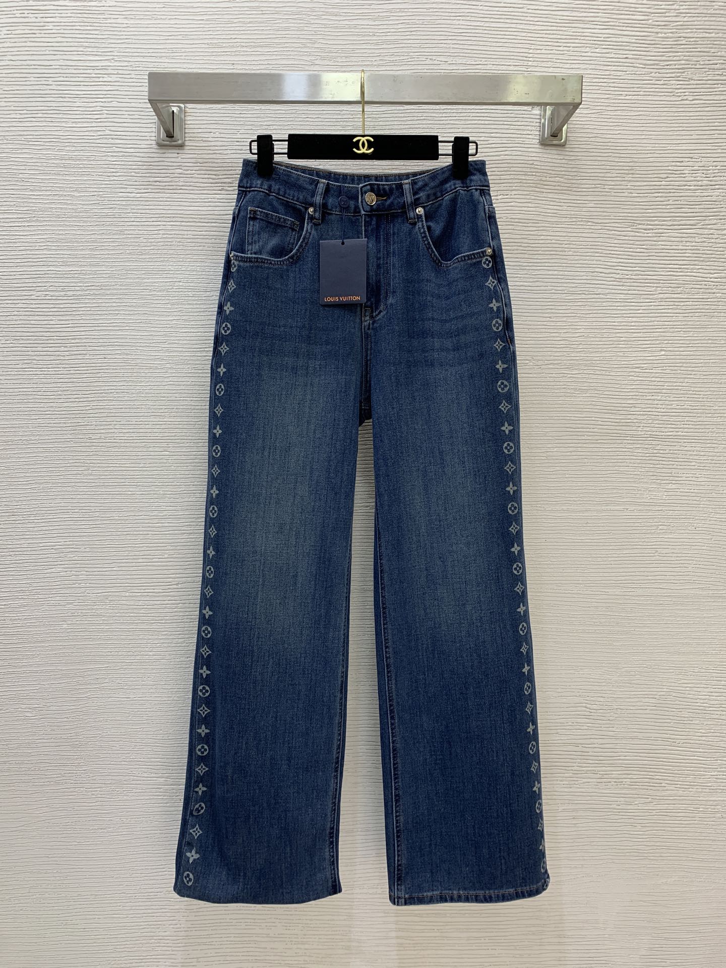 Louis Vuitton Blue Side Monogram Wide Leg Jeans