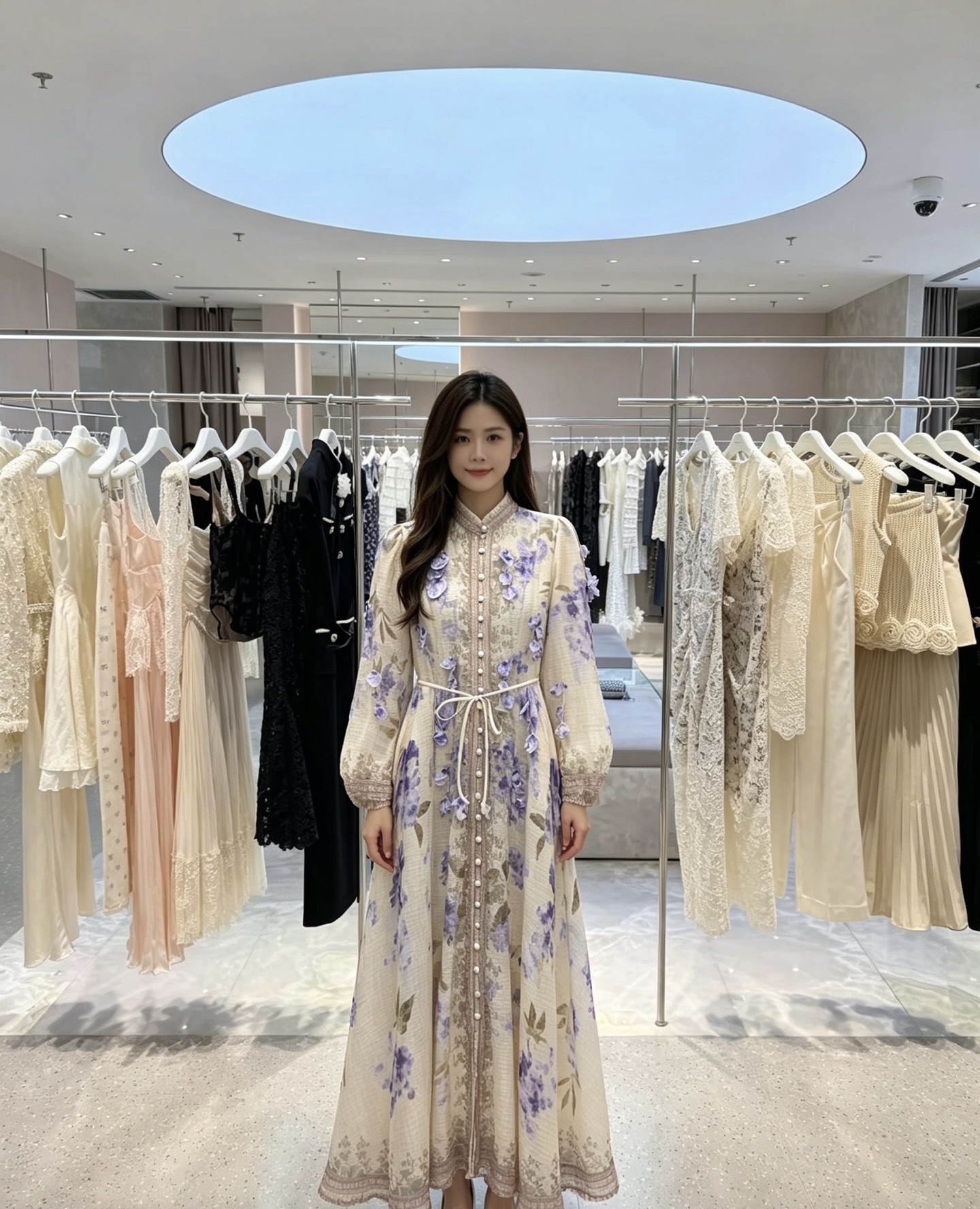Purple Floral Long-Sleeve Dress