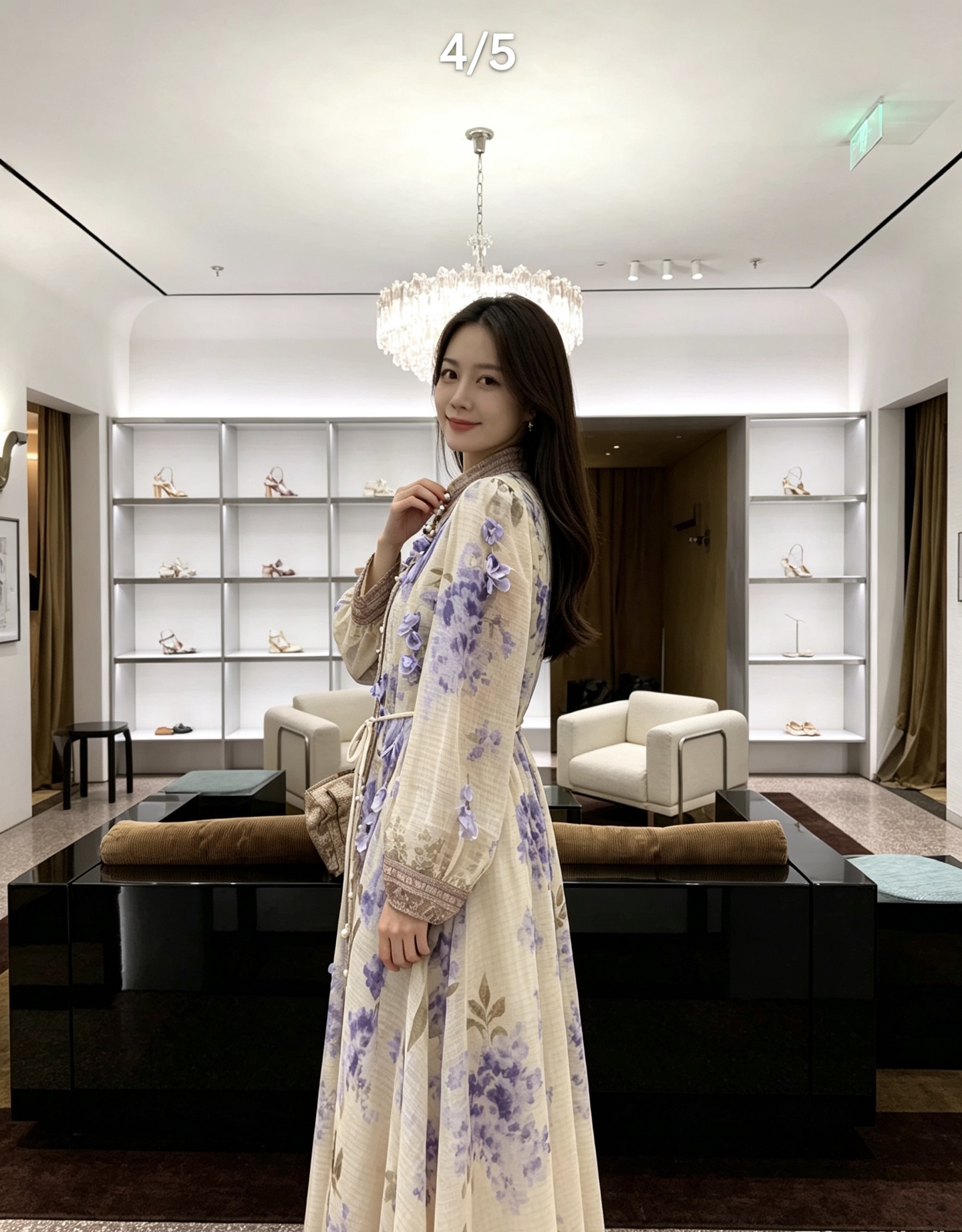 Purple Floral Long-Sleeve Dress