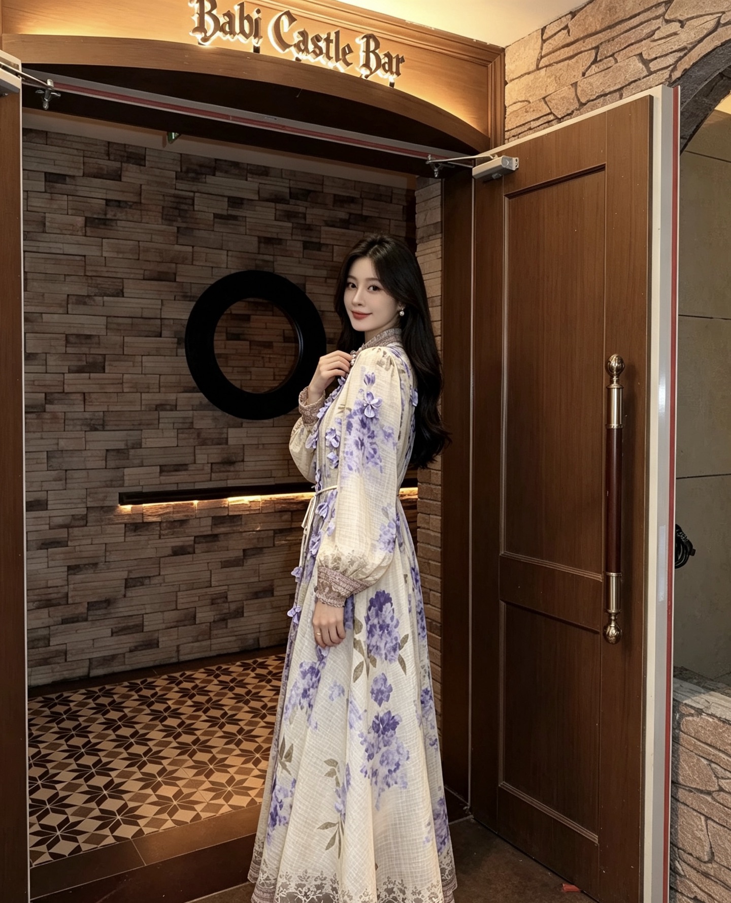 Purple Floral Long-Sleeve Dress