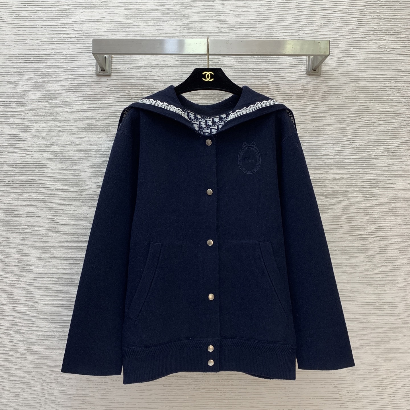 Dior Navy Embellished Collar Cardigan