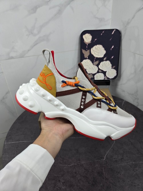 Christian Louboutin Casual Sneakers, Breathable Knit Lace-Up, Red Sole 1 Christian Louboutin Casual Sneakers, Breathable Knit Lace-Up, Red Sole