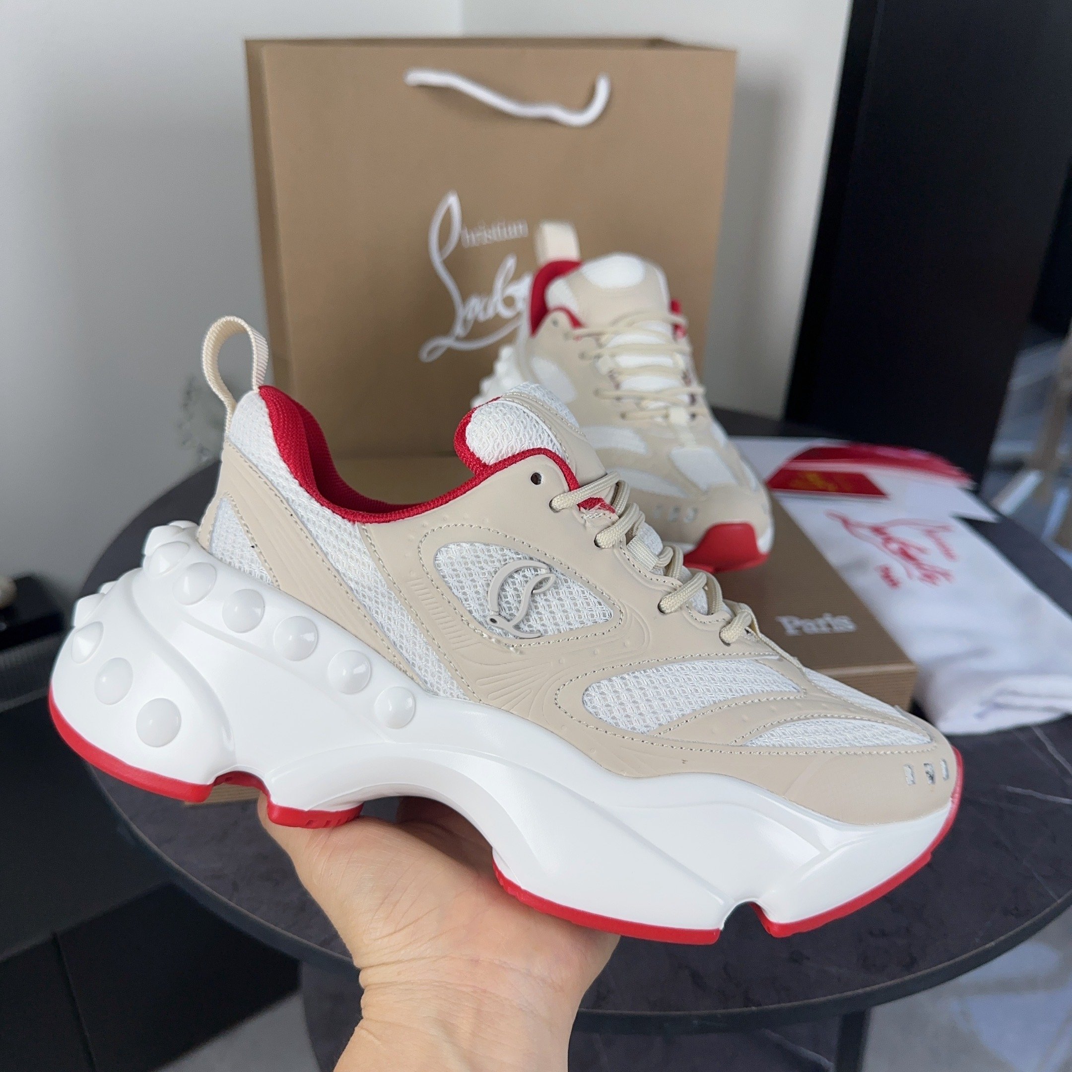Christian Louboutin Beige Red Sneakers