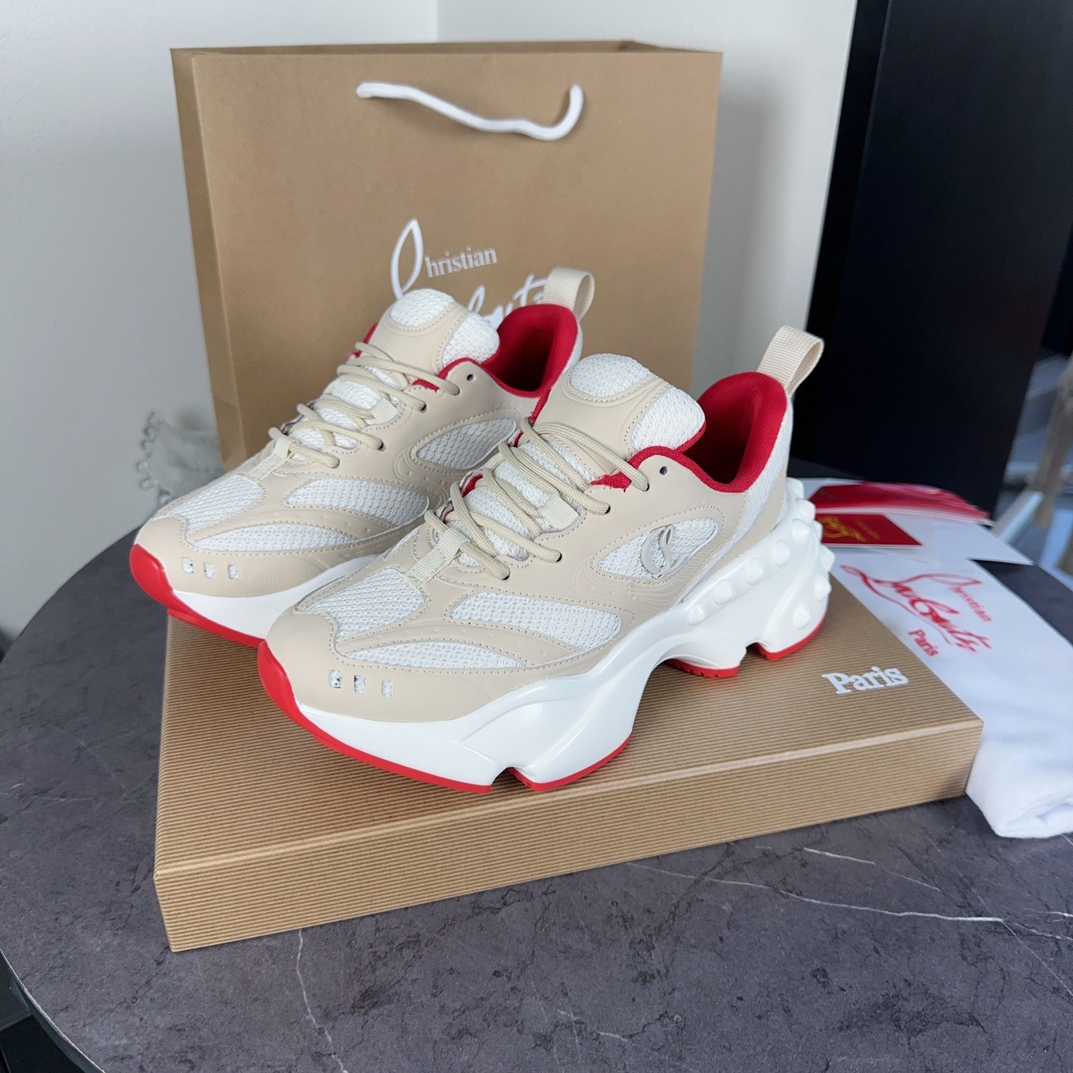 Christian Louboutin Beige Red Sneakers