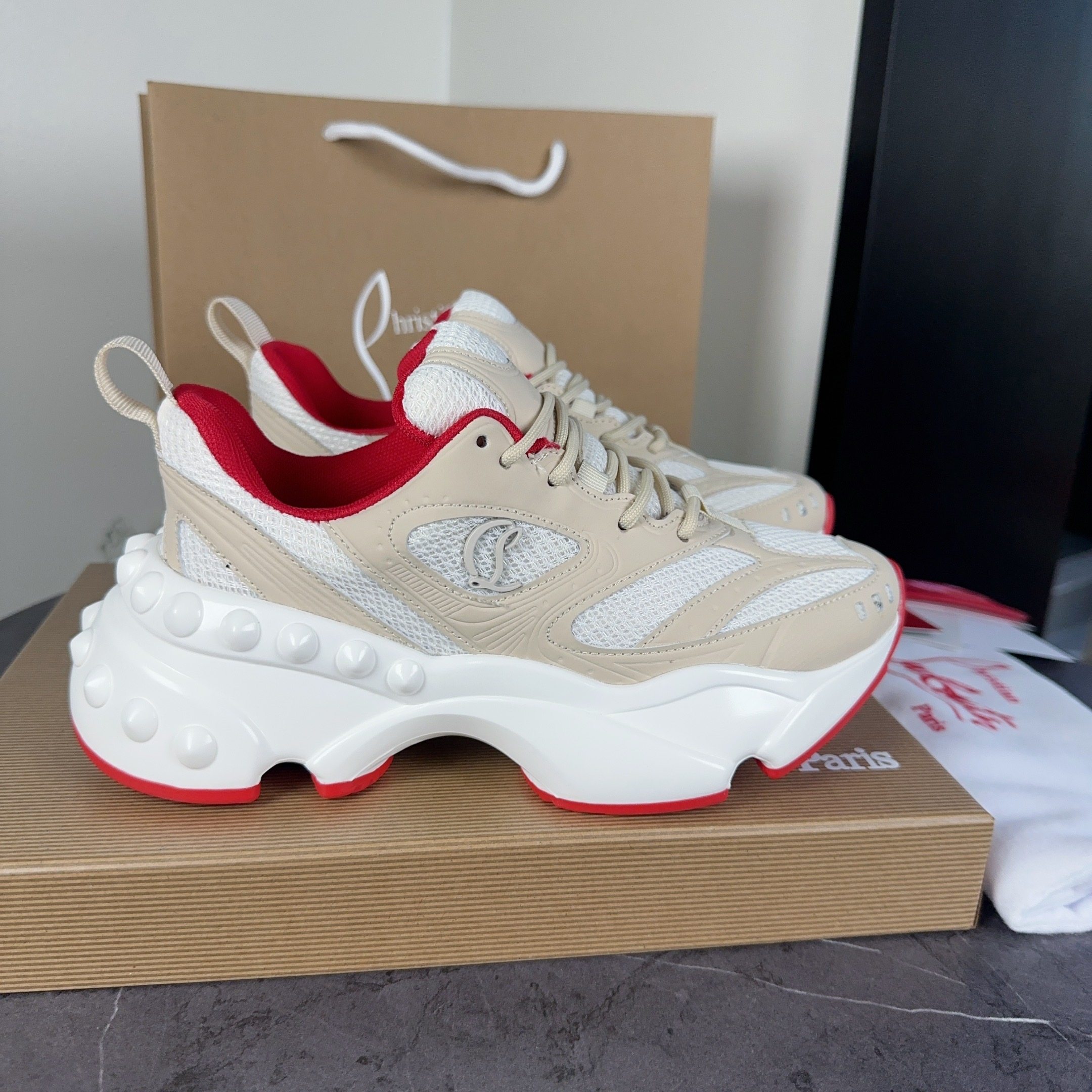 Christian Louboutin Beige Red Sneakers