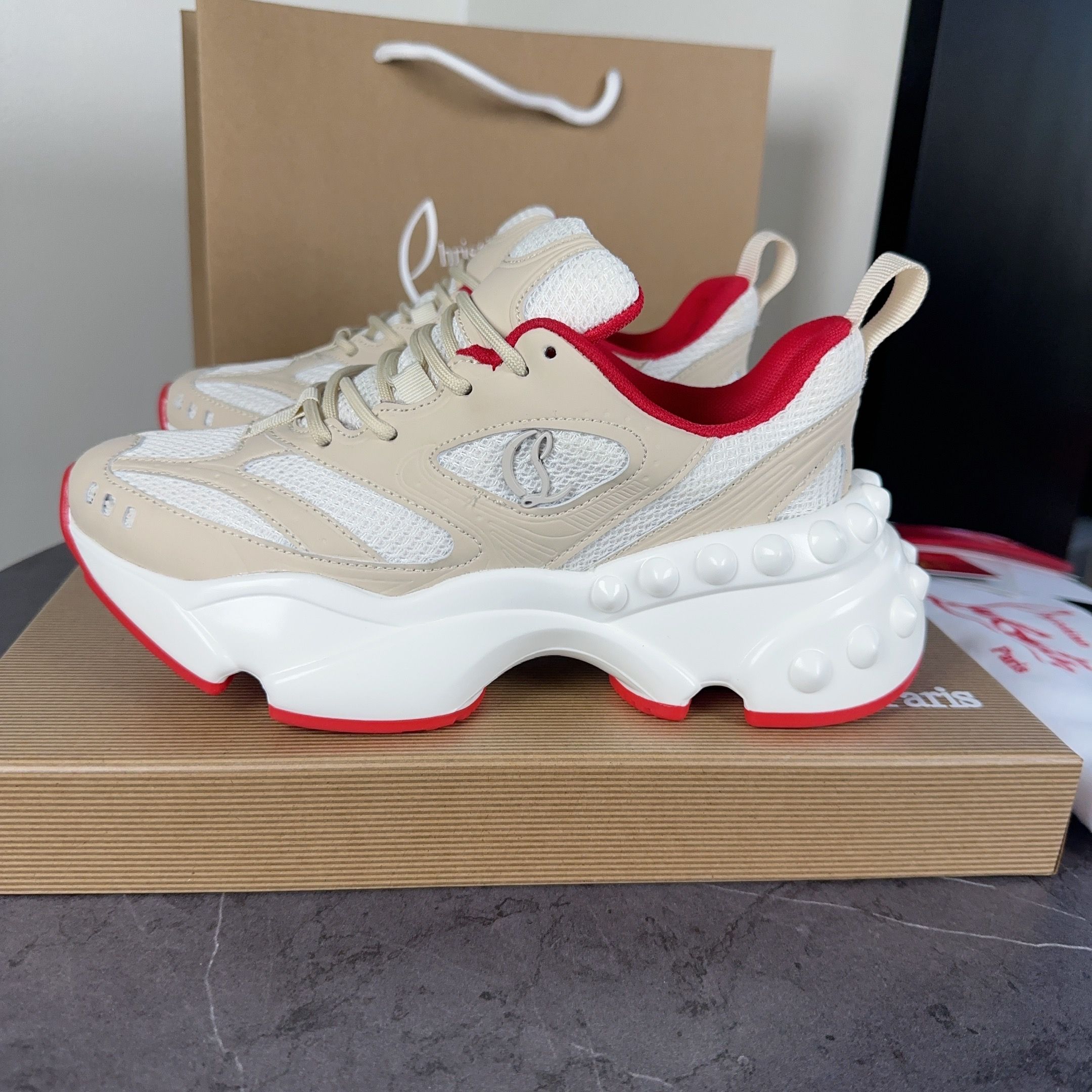 Christian Louboutin Beige Red Sneakers