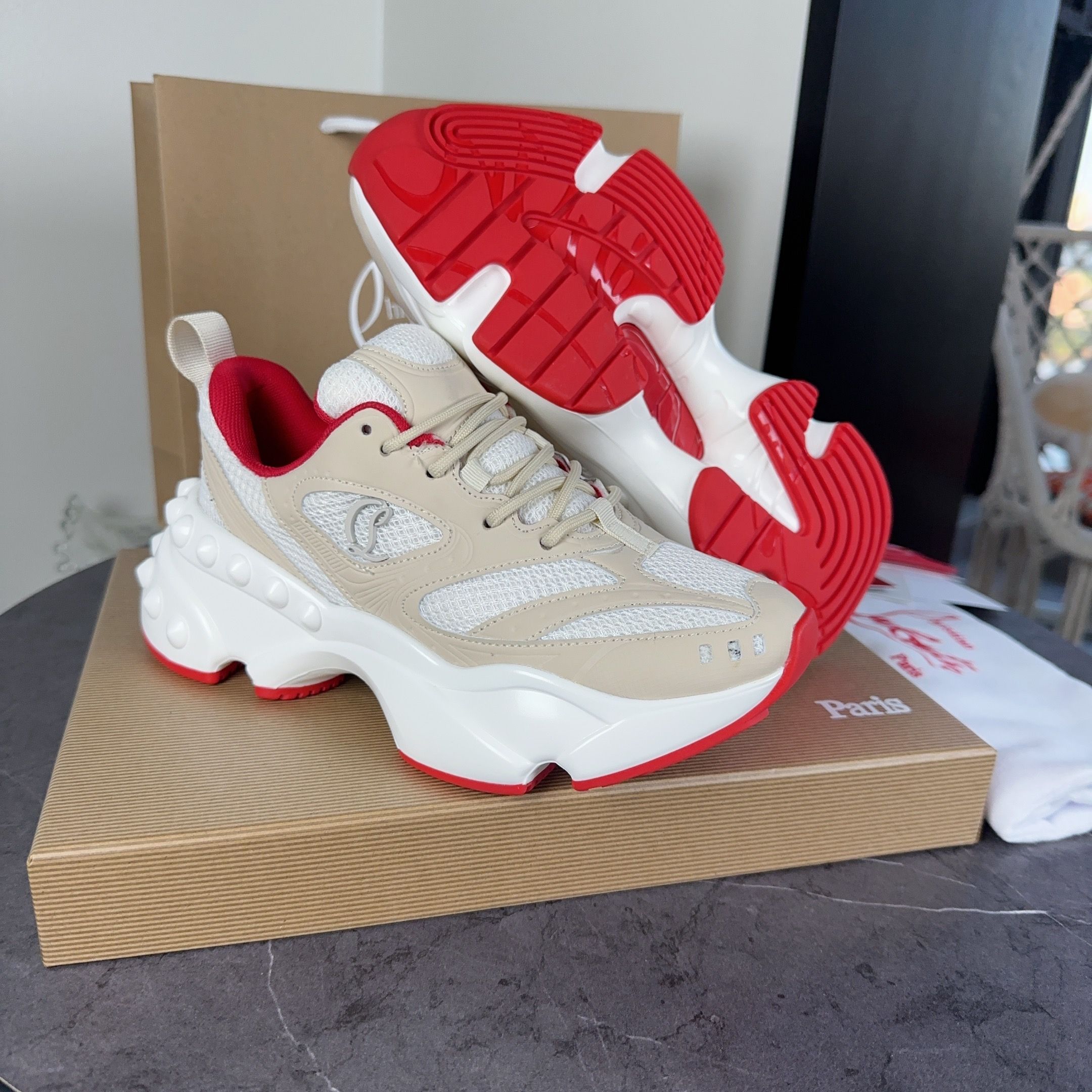 Christian Louboutin Beige Red Sneakers