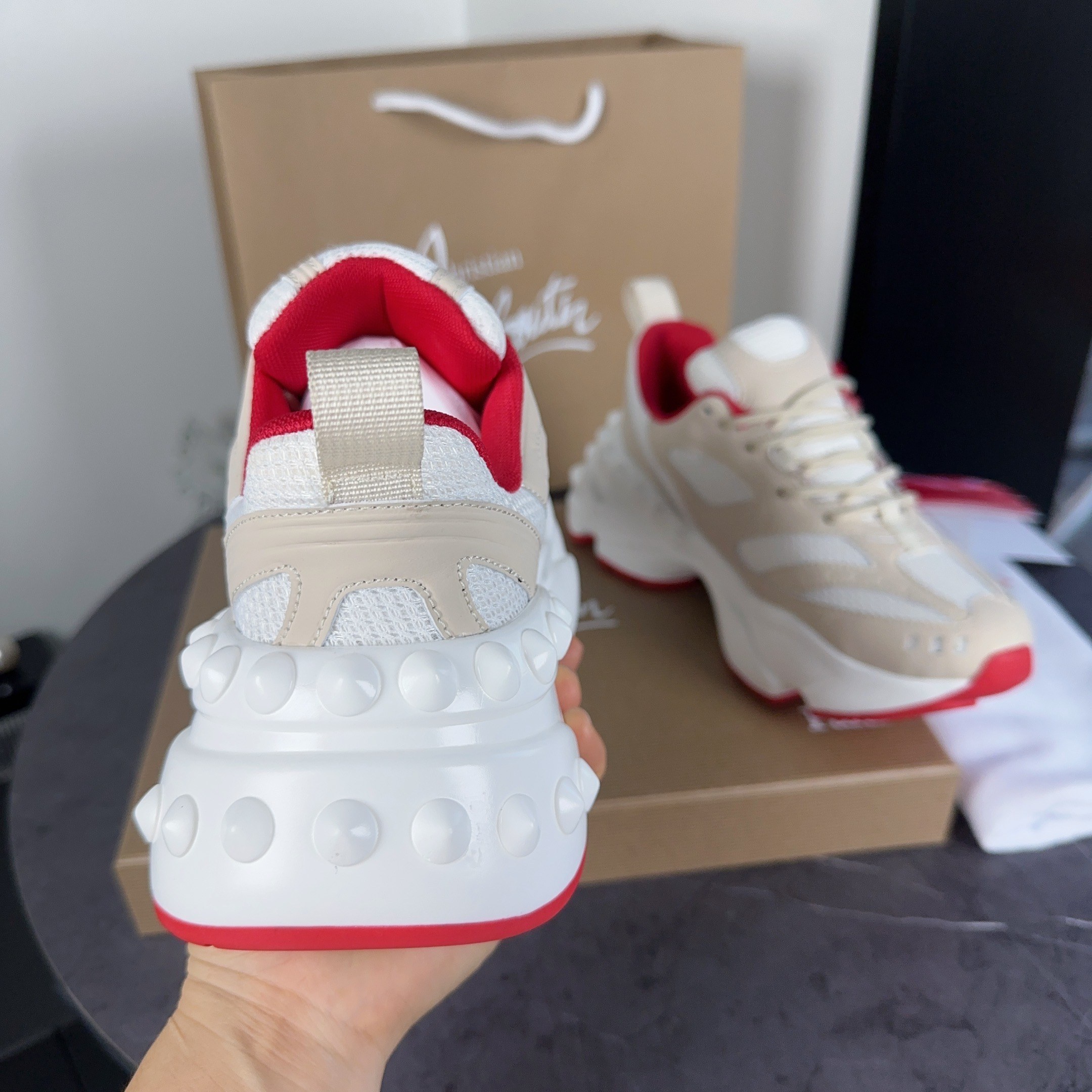 Christian Louboutin Beige Red Sneakers