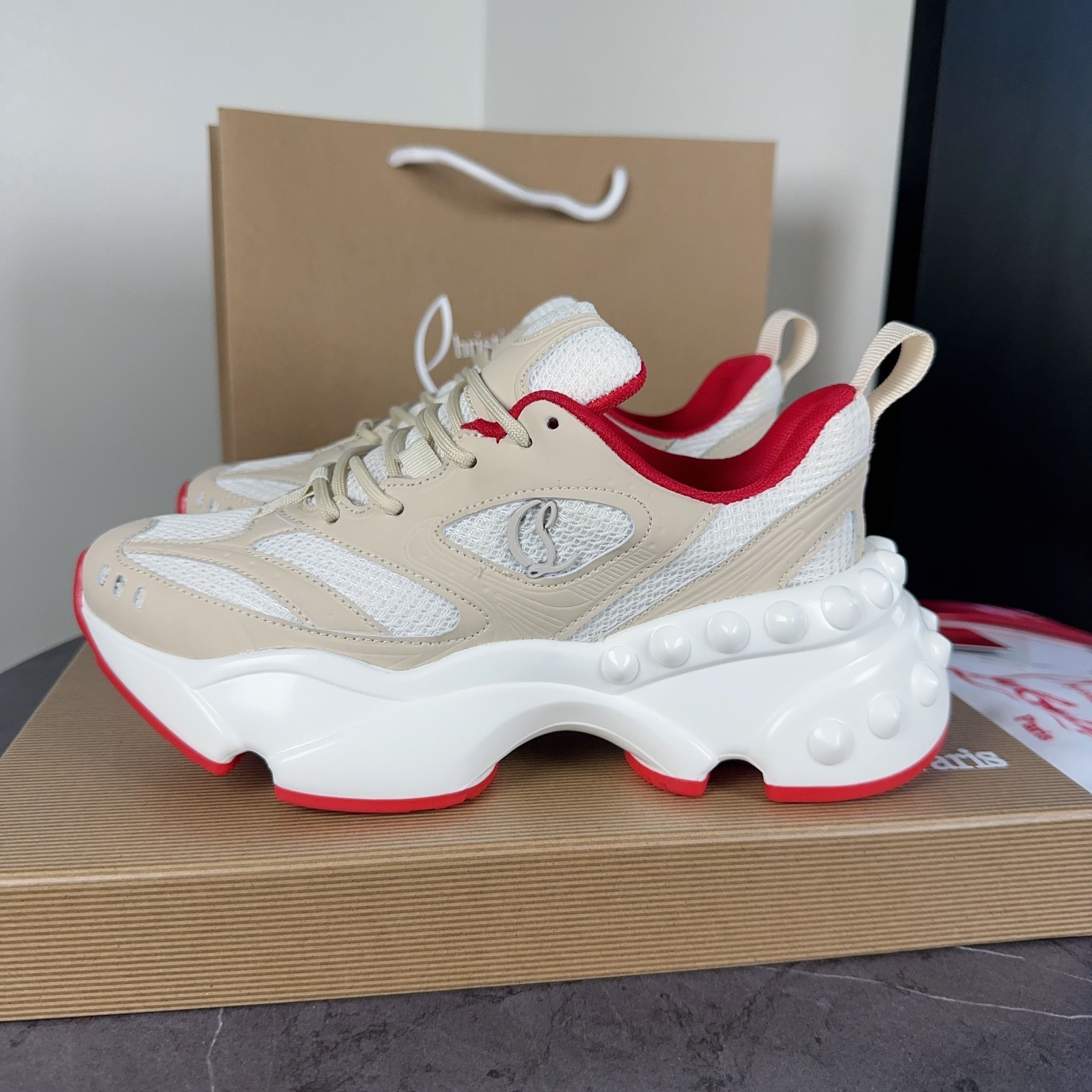 Christian Louboutin Beige Red Sneakers