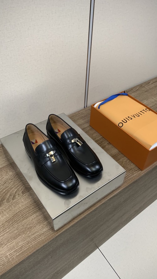 Louis Vuitton Men's Black Leather Loafers with Padlock Accent, Sizes 39-46 1 Louis Vuitton Men's Black Leather Loafers with Padlock Accent, Sizes 39-46