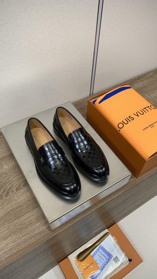 Louis Vuitton Men's Leather Loafers with Classic Checkered Design 1 Louis Vuitton Men's Leather Loafers with Classic Checkered Design