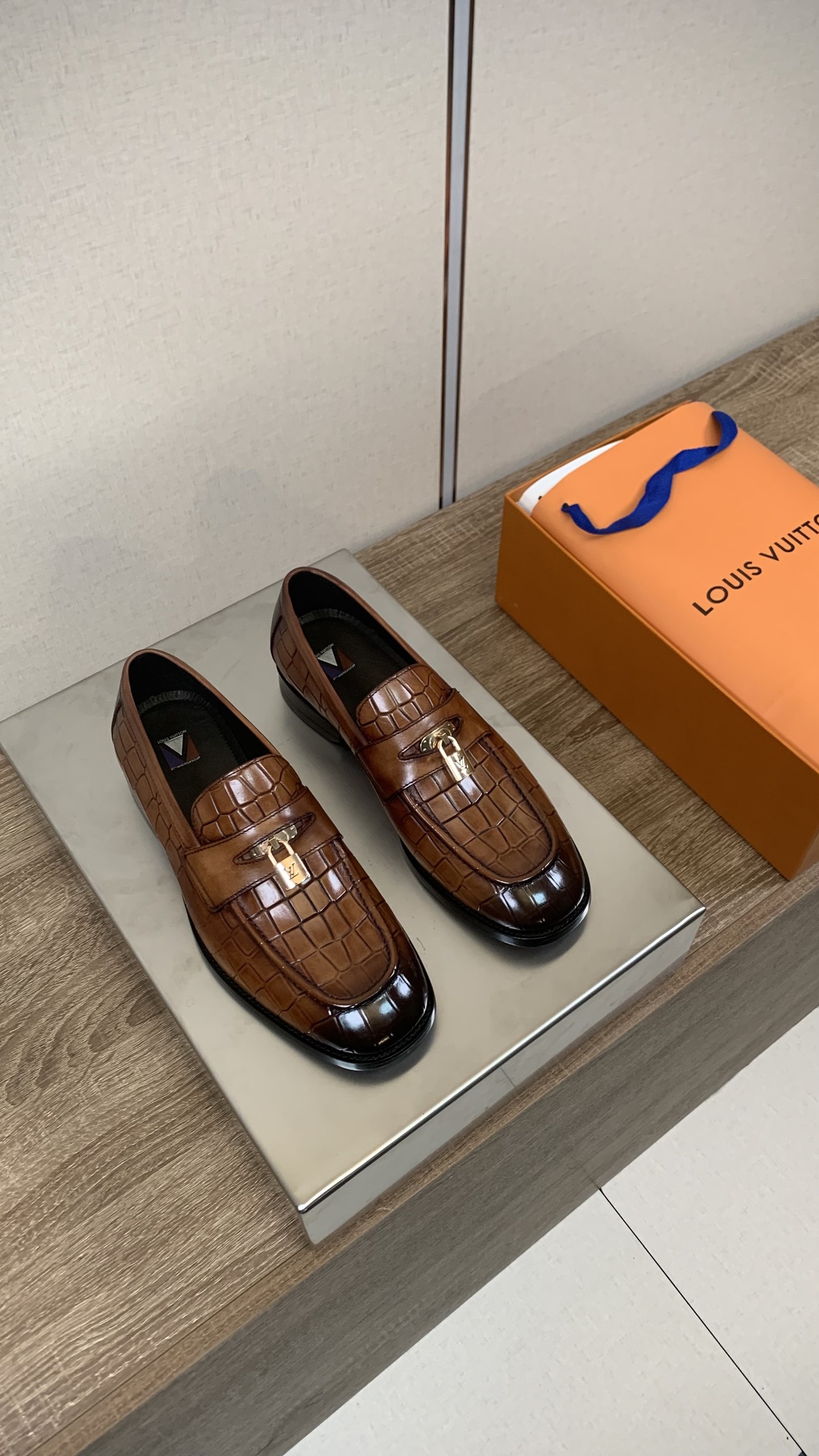 Louis Vuitton Men's Brown Leather Business Casual Loafers Dress Shoes