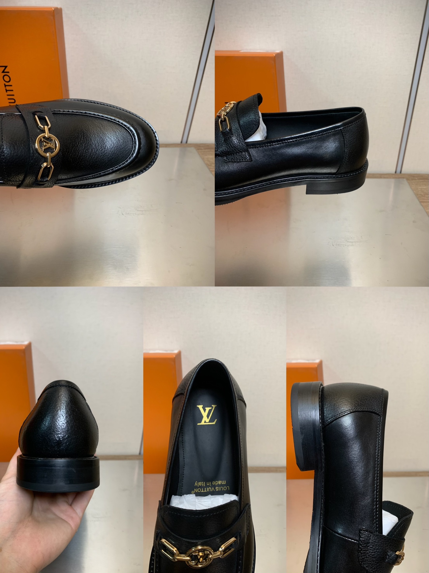 Louis Vuitton Men's Black Leather Loafers with Gold-Tone Hardware 10 i1756924984458 7703 0 8