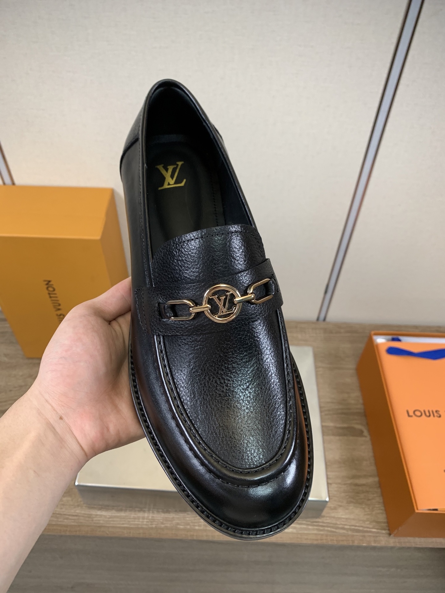 Louis Vuitton Men's Black Leather Loafers with Gold-Tone Hardware 6 i1756924985434 4119 0 4